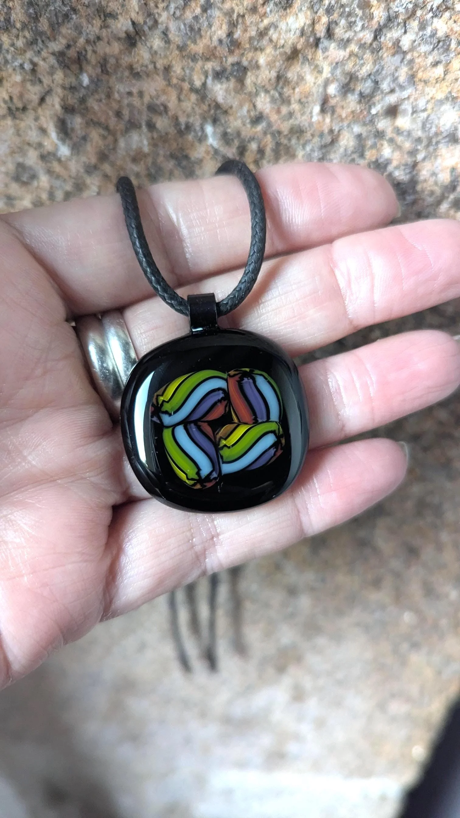 Colourful fused glass pendant with cord necklace, easy to mail jewellery gift - Photo 2