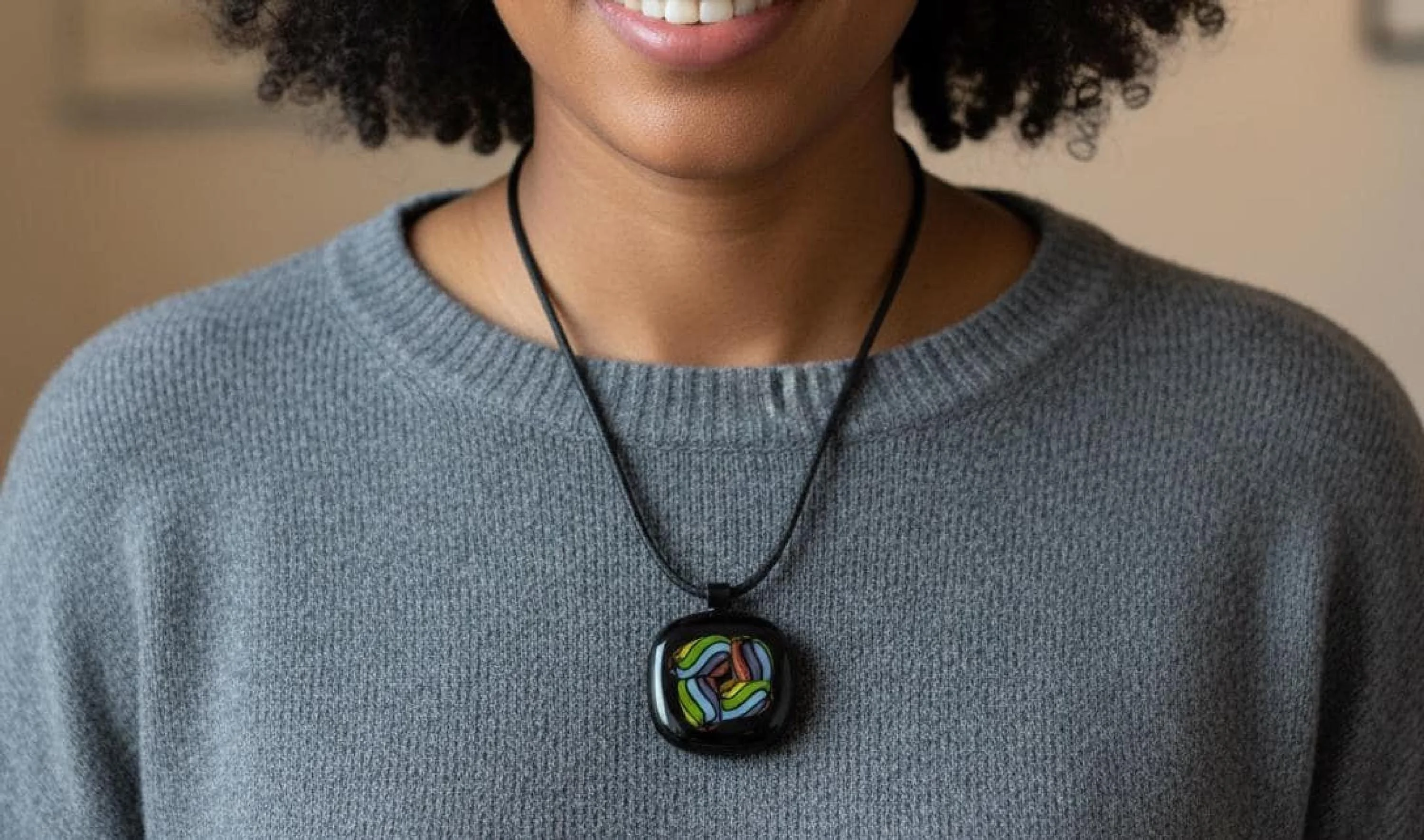 Colourful fused glass pendant with cord necklace, easy to mail jewellery gift - Photo 3