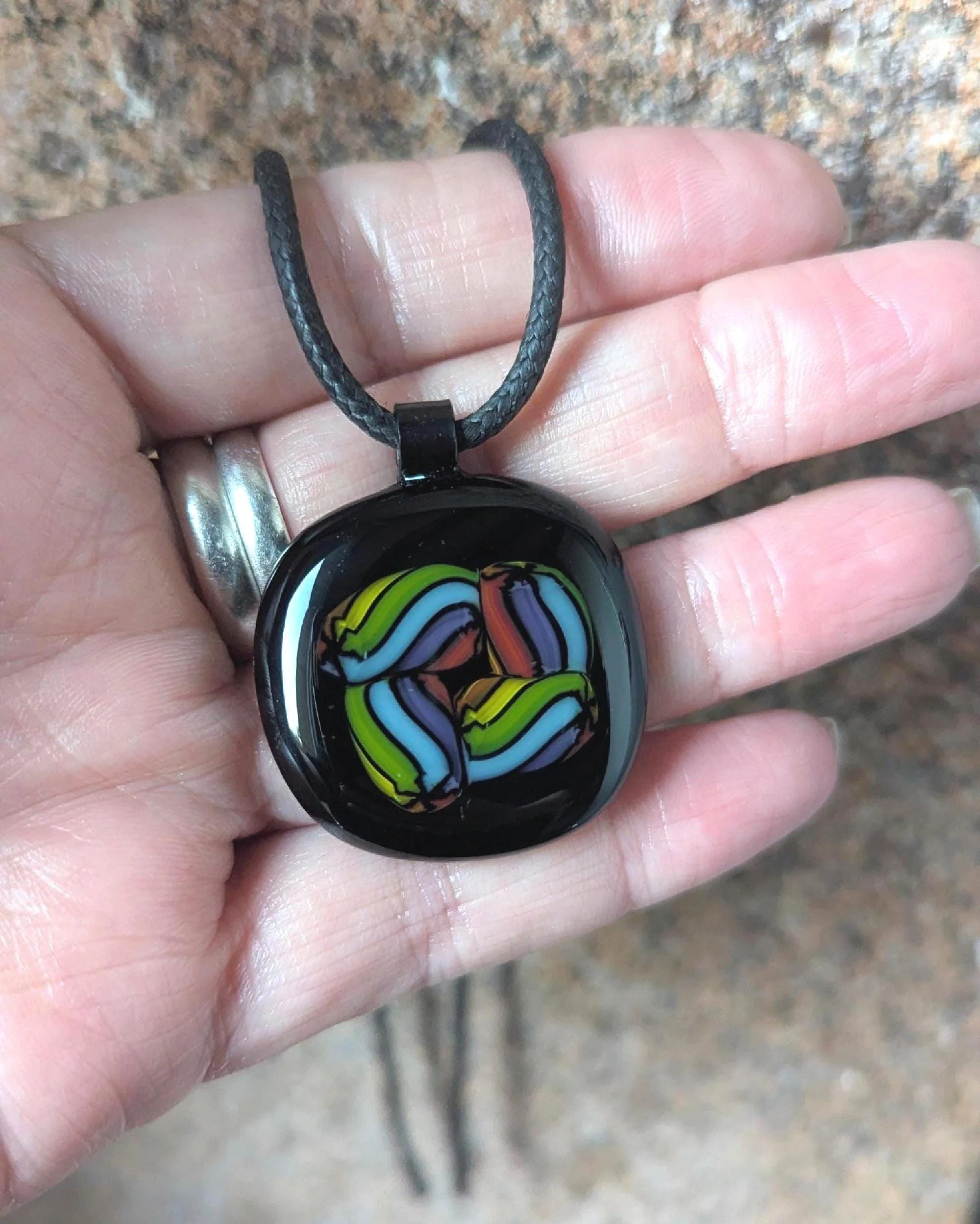 Colourful fused glass pendant with cord necklace, easy to mail jewellery gift - Photo 4