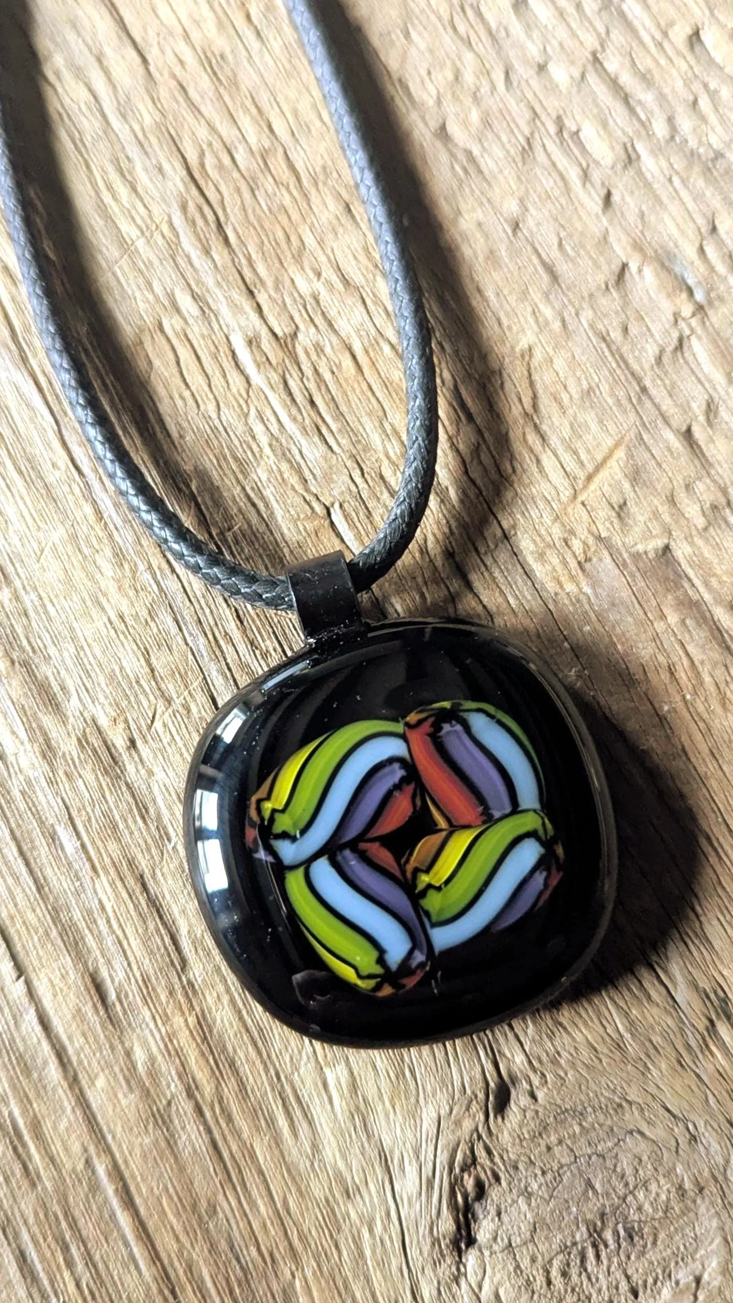 Colourful fused glass pendant with cord necklace, easy to mail jewellery gift - Photo 5