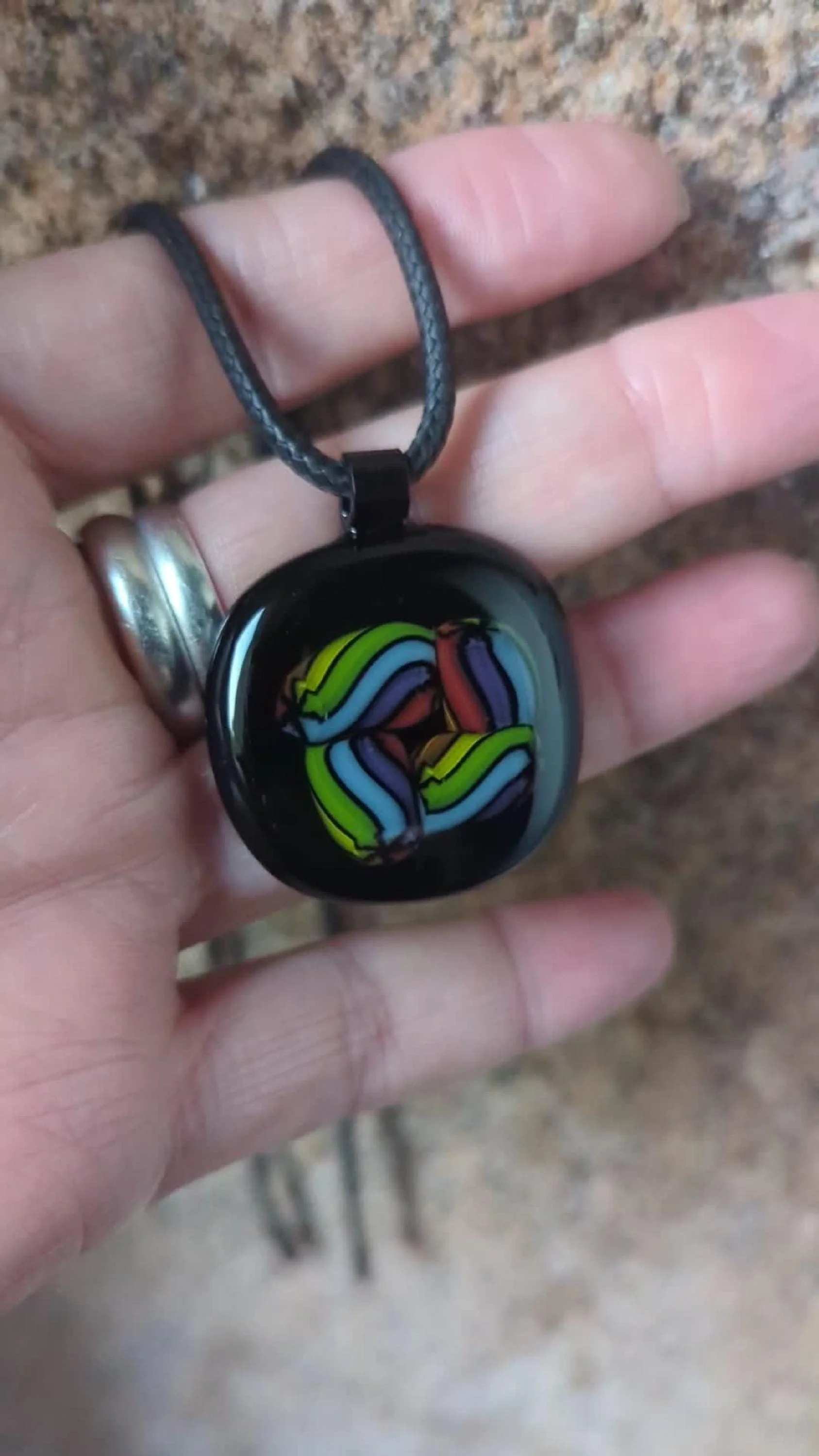 Colourful fused glass pendant with cord necklace, easy to mail jewellery gift - Photo 6