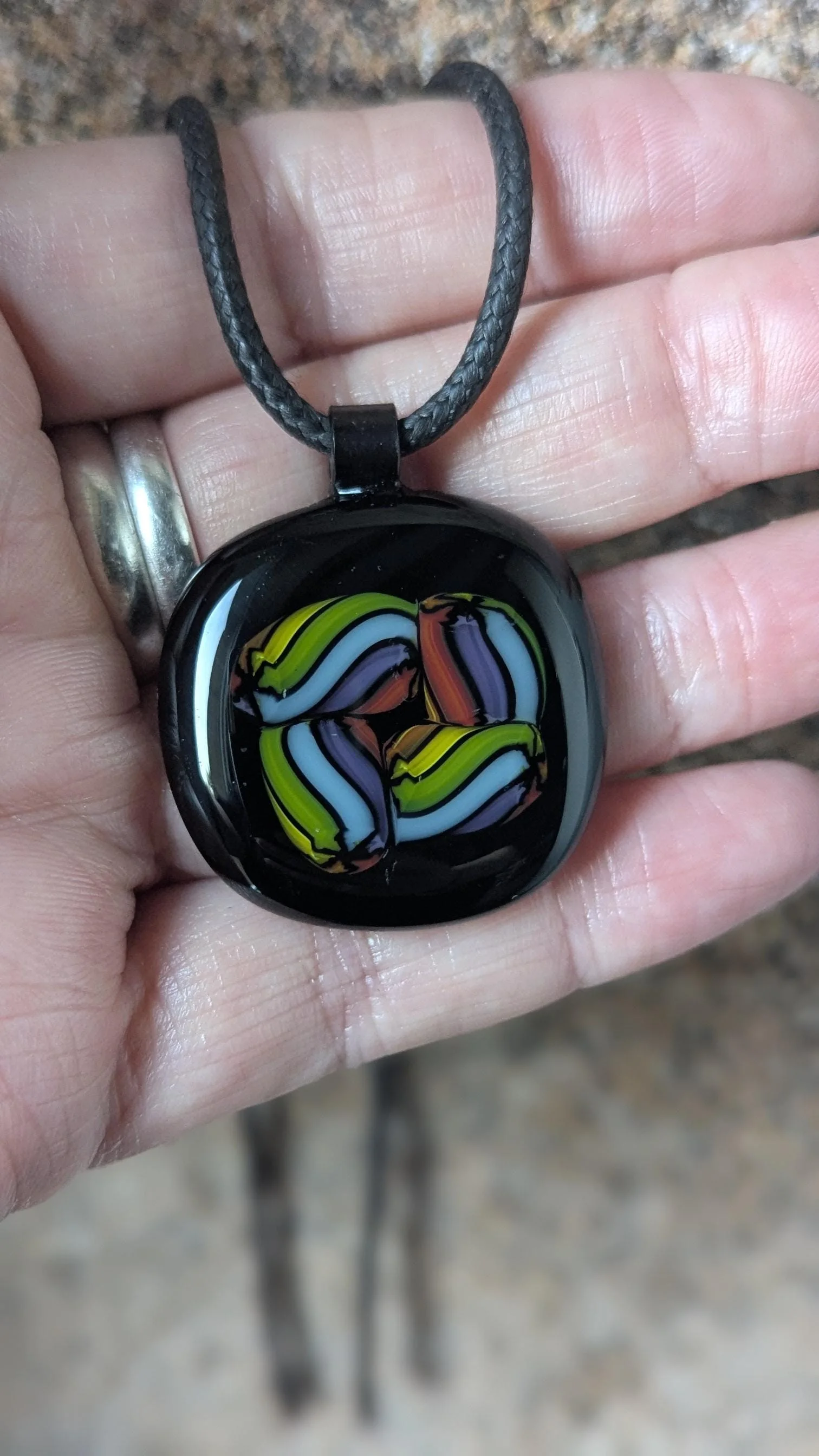 Colourful fused glass pendant with cord necklace, easy to mail jewellery gift - Photo 7