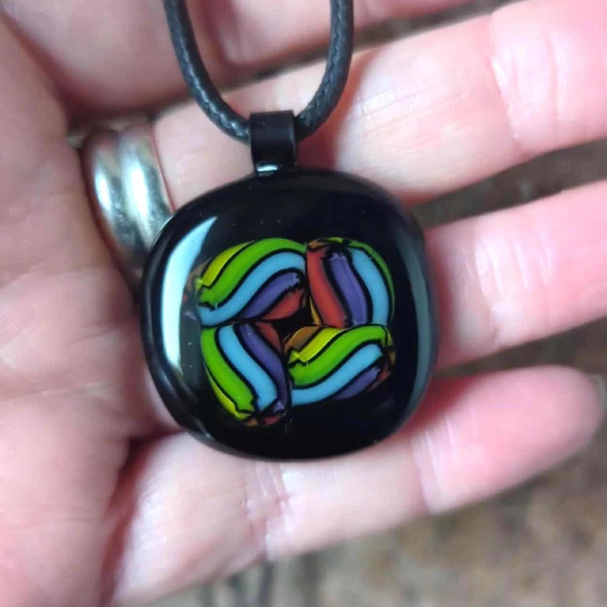 Colourful fused glass pendant with cord necklace, easy to mail jewellery gift - Photo 8