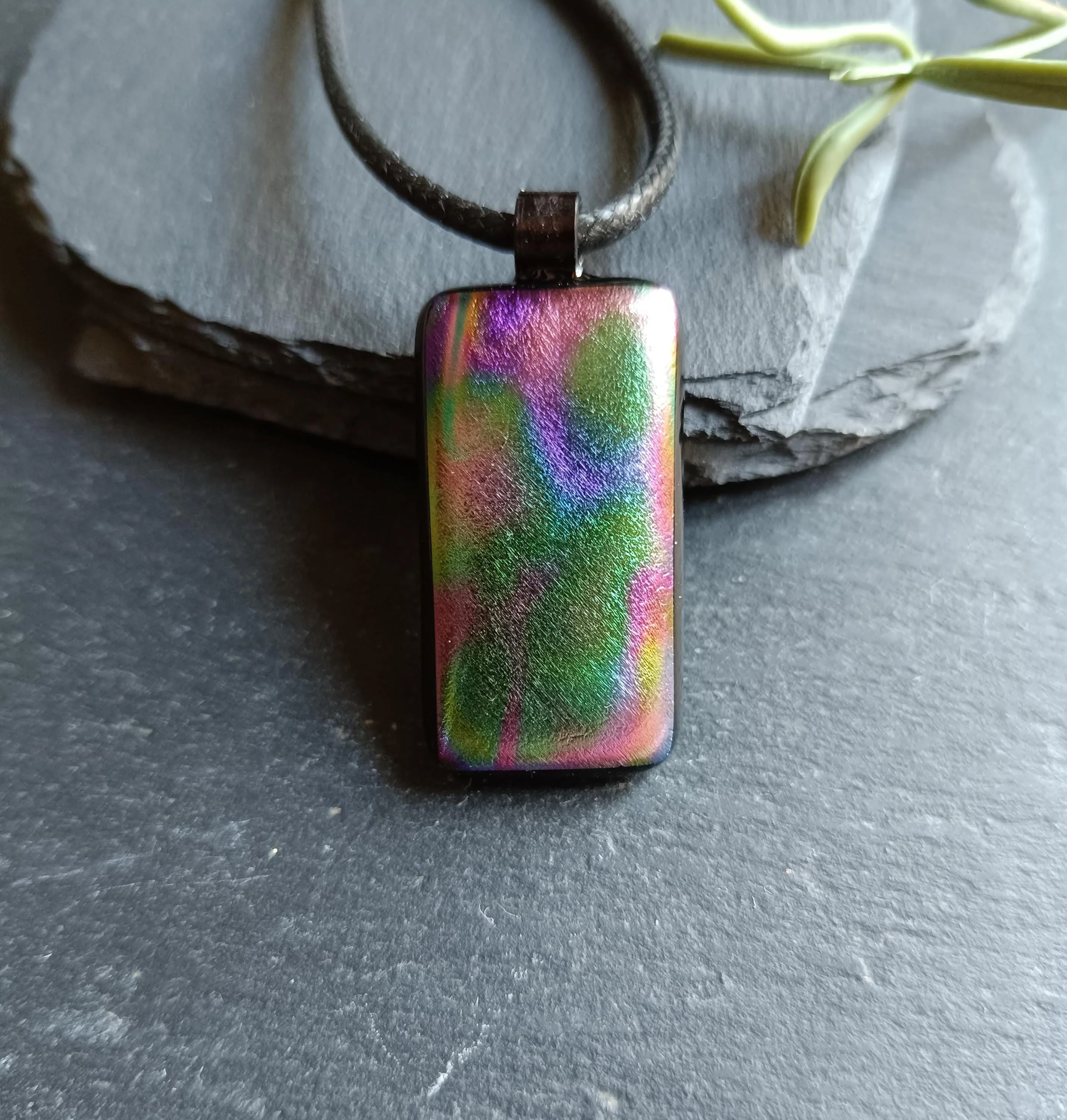 Dichroic fused glass pendant with necklace, artisan handmade jewelry, - Photo 1