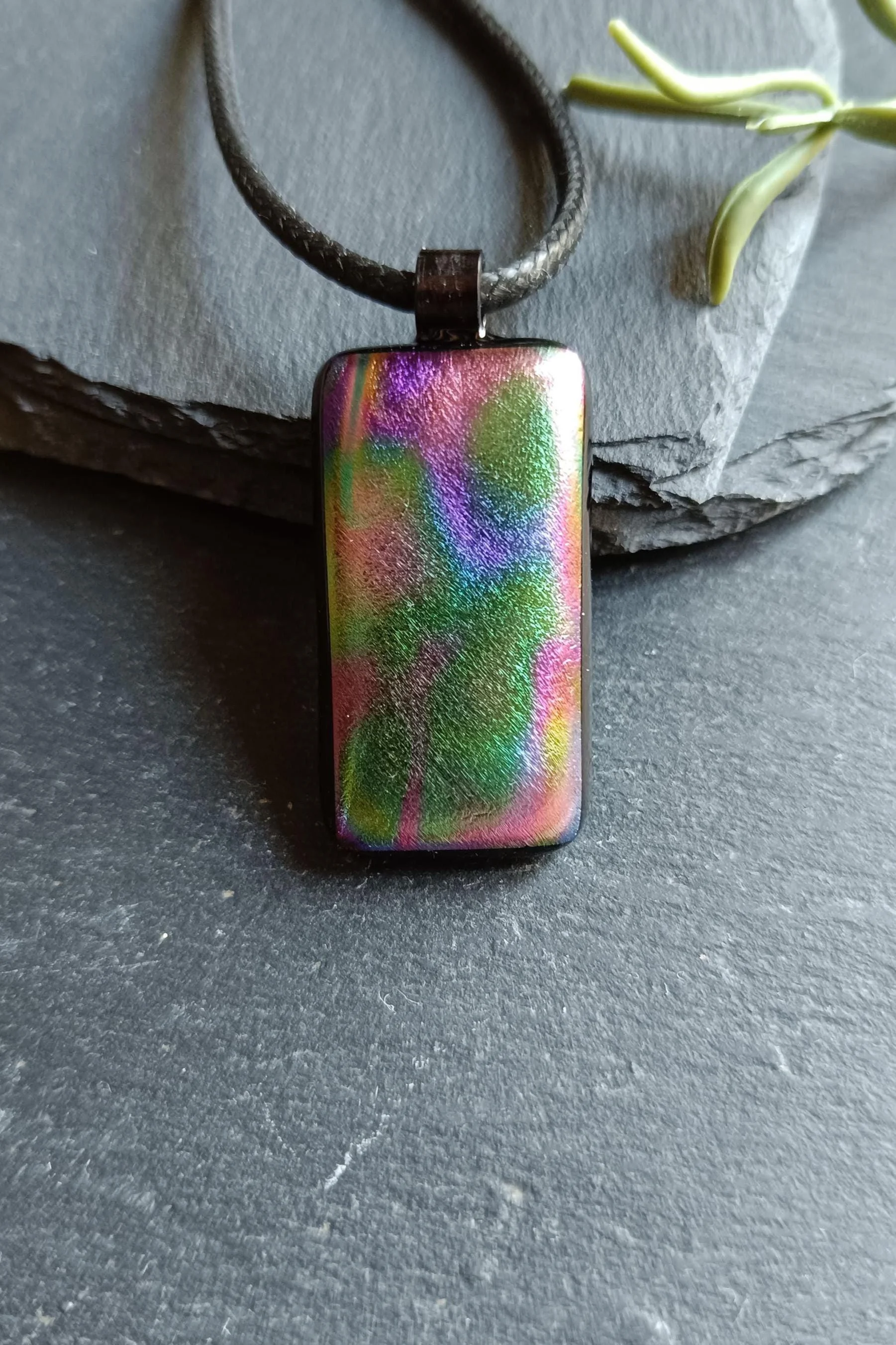 Dichroic fused glass pendant with necklace, artisan handmade jewelry, - Photo 2