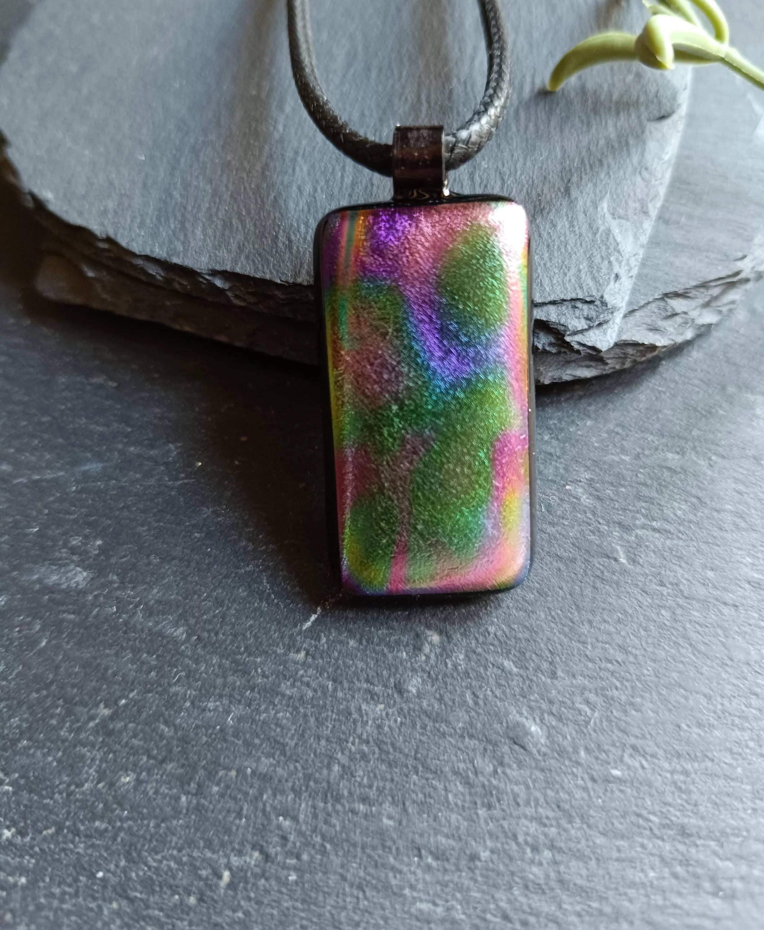 Dichroic fused glass pendant with necklace, artisan handmade jewelry, - Photo 4