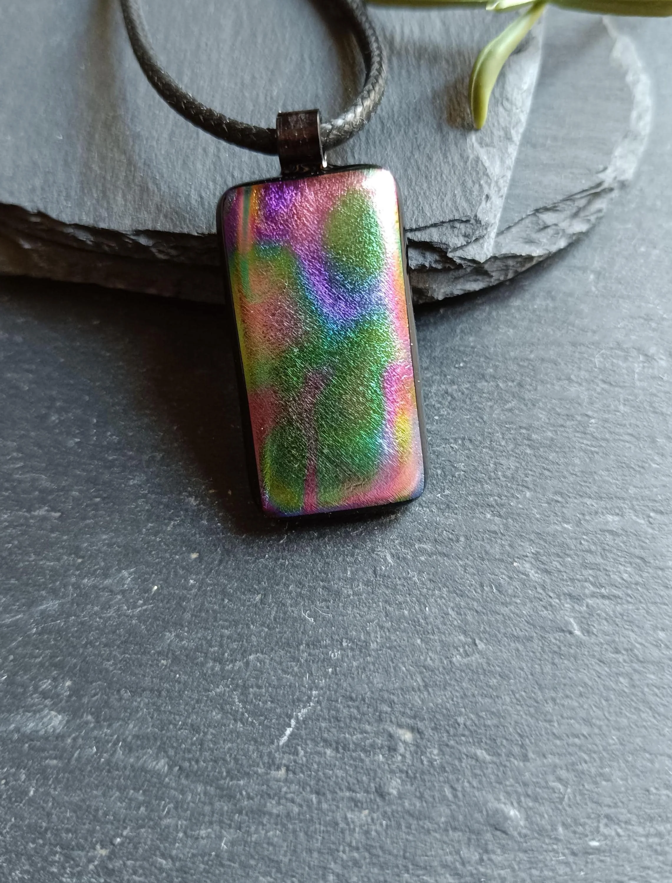 Dichroic fused glass pendant with necklace, artisan handmade jewelry, - Photo 5