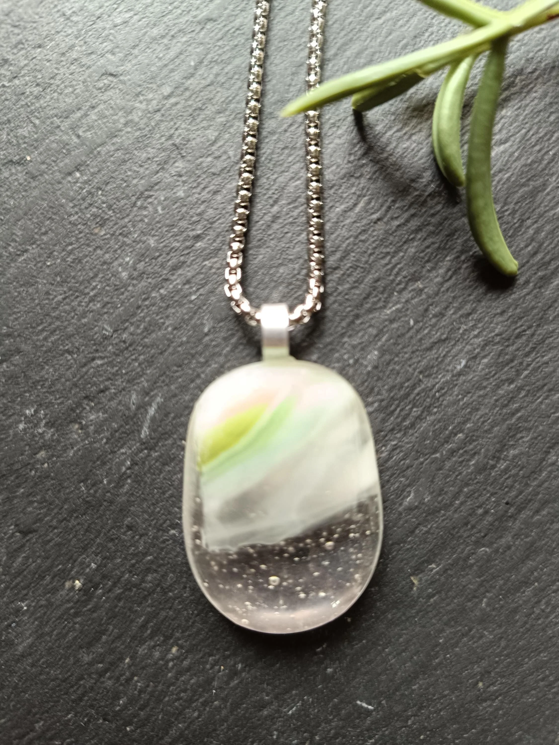 Fused glass Pendant Necklace: Transparent Handmade Jewellery - Photo 2