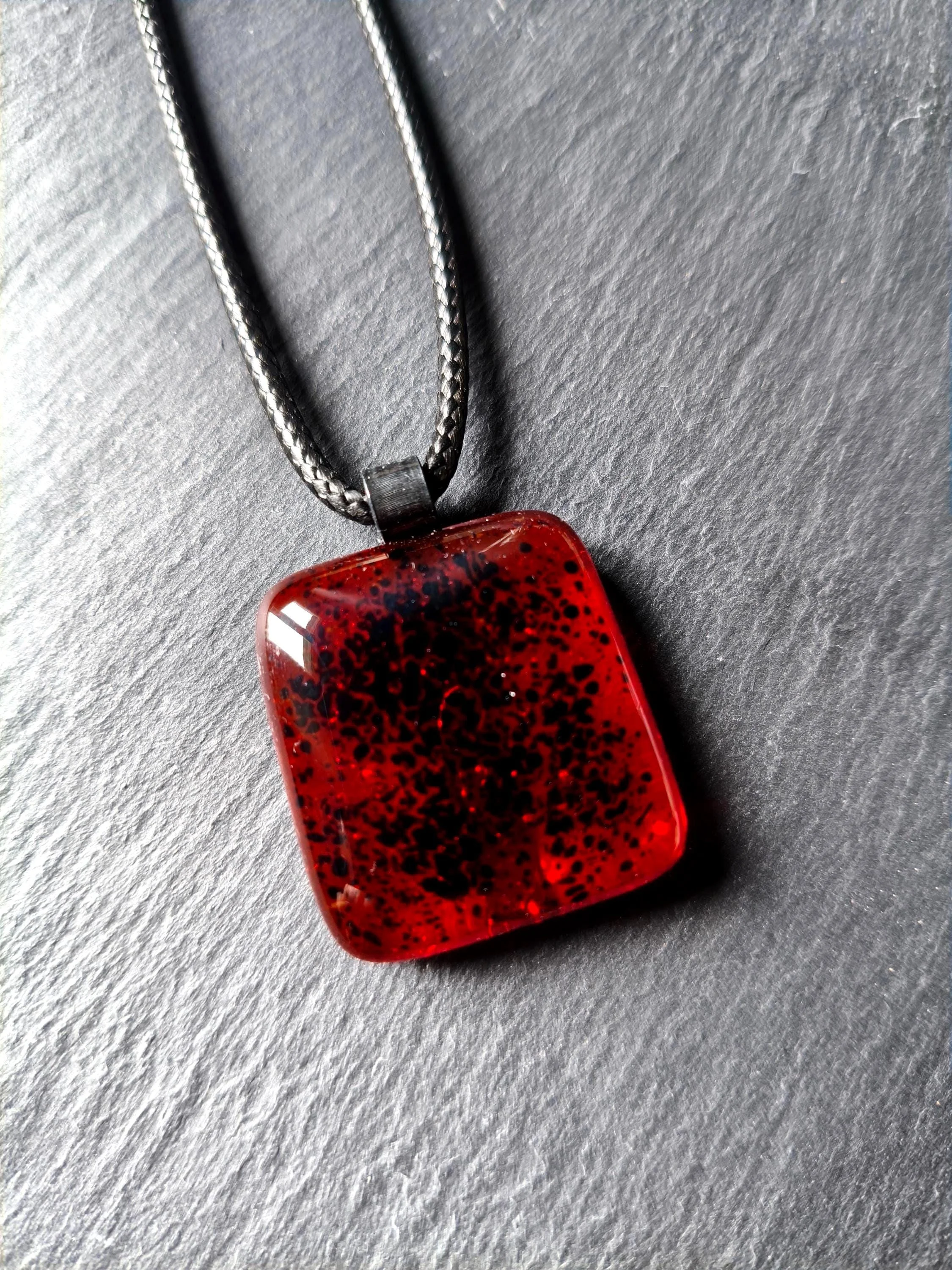 Red Glass Fused Glass Pendant with cord necklace, Artisan Handmade Jewellery - Photo 1