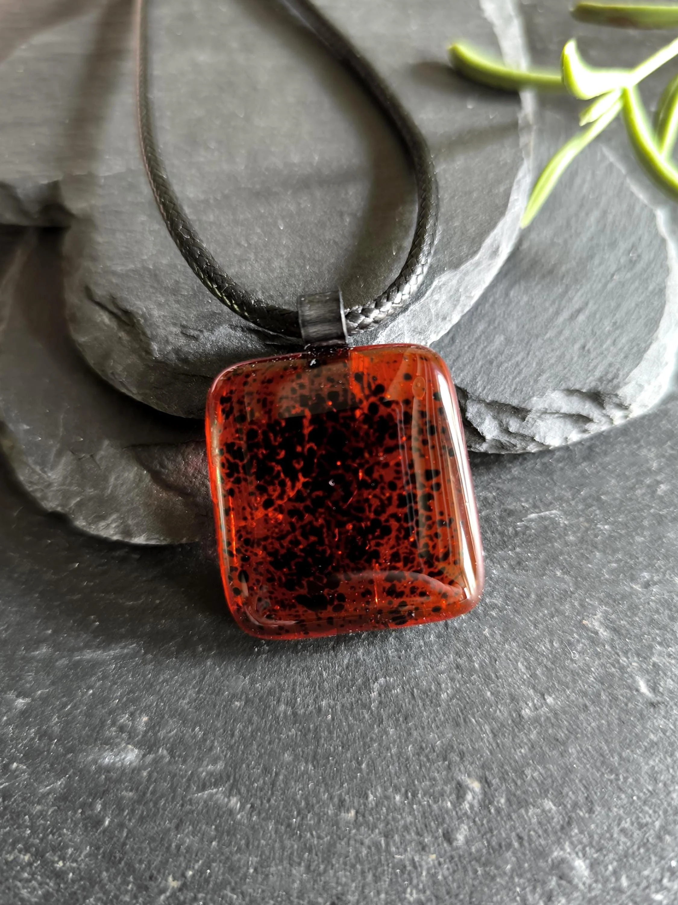 Red Glass Fused Glass Pendant with cord necklace, Artisan Handmade Jewellery - Photo 2