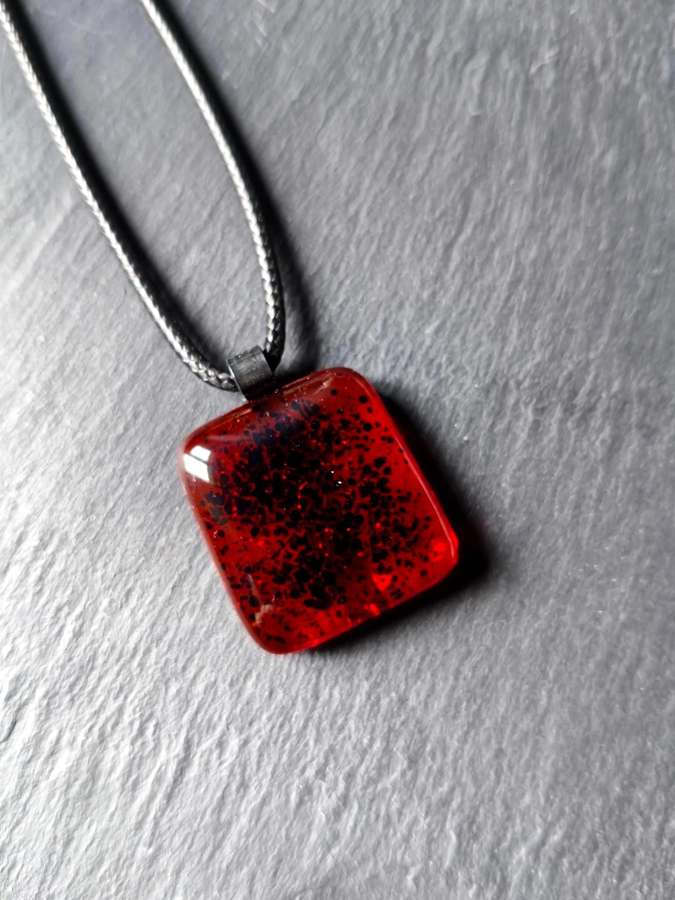 Red Glass Fused Glass Pendant with cord necklace, Artisan Handmade Jewellery - Photo 4