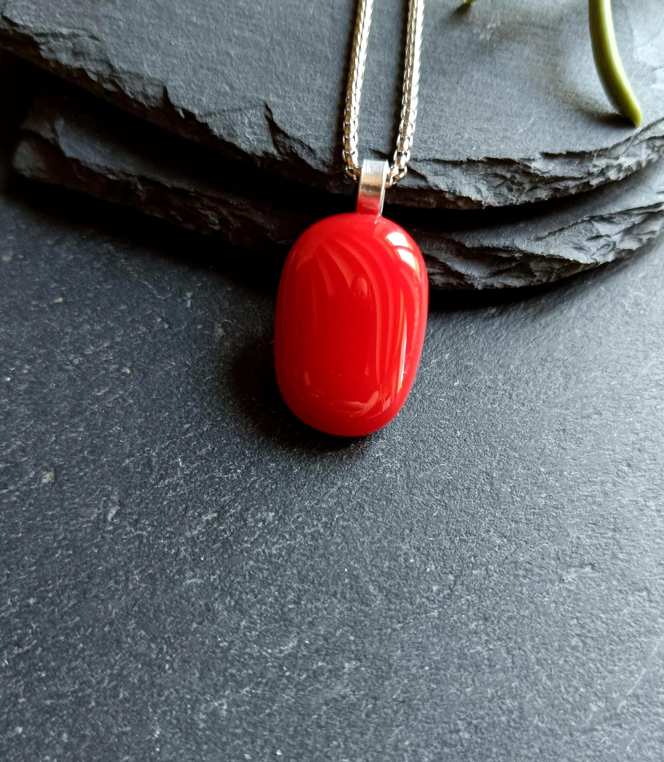 Red Fused Glass Pendant Necklace, Artisan Handmade Jewellery - Photo 1