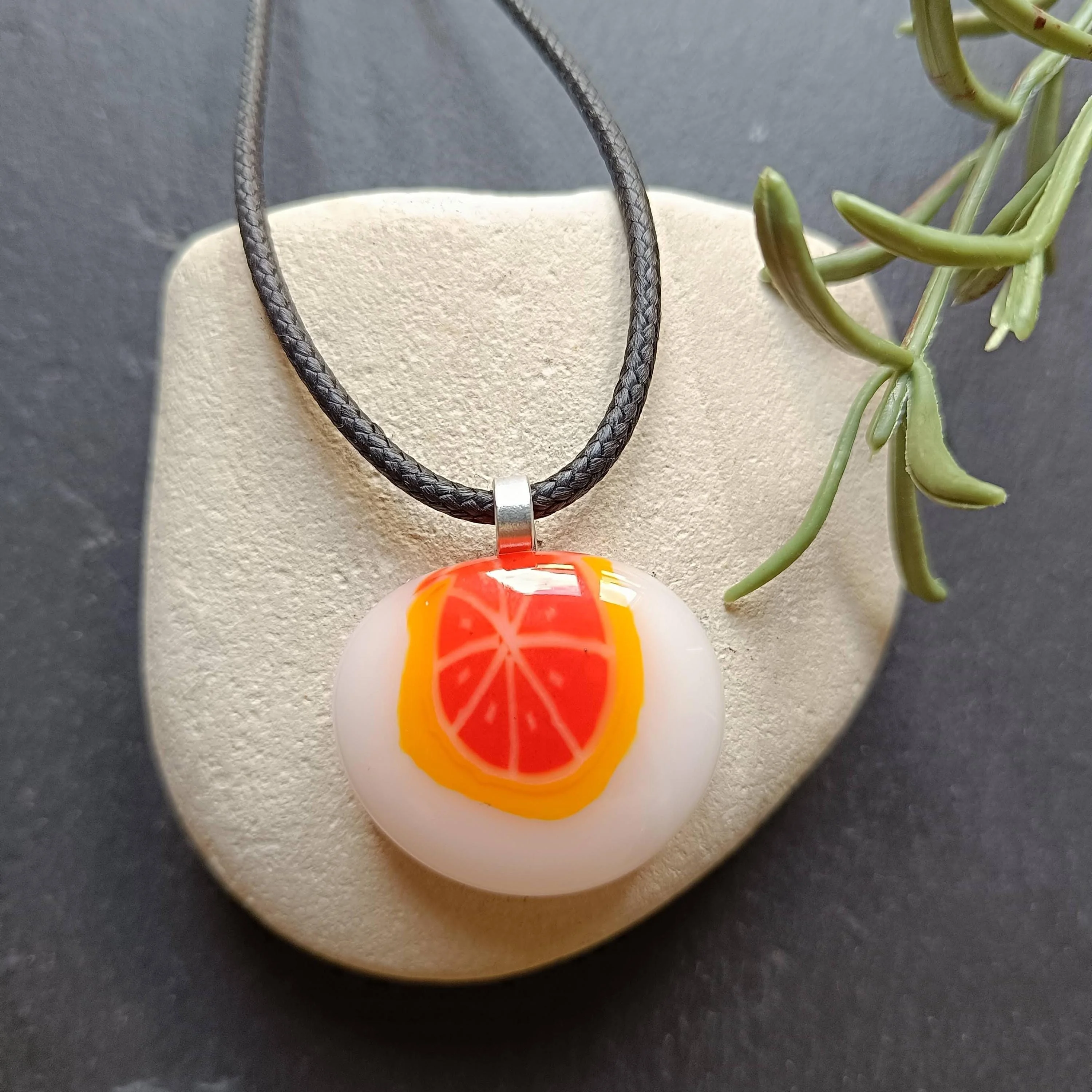 Fused Glass Pendant Necklace, Artisan Handmade Jewellery, orange fruity art - Photo 1