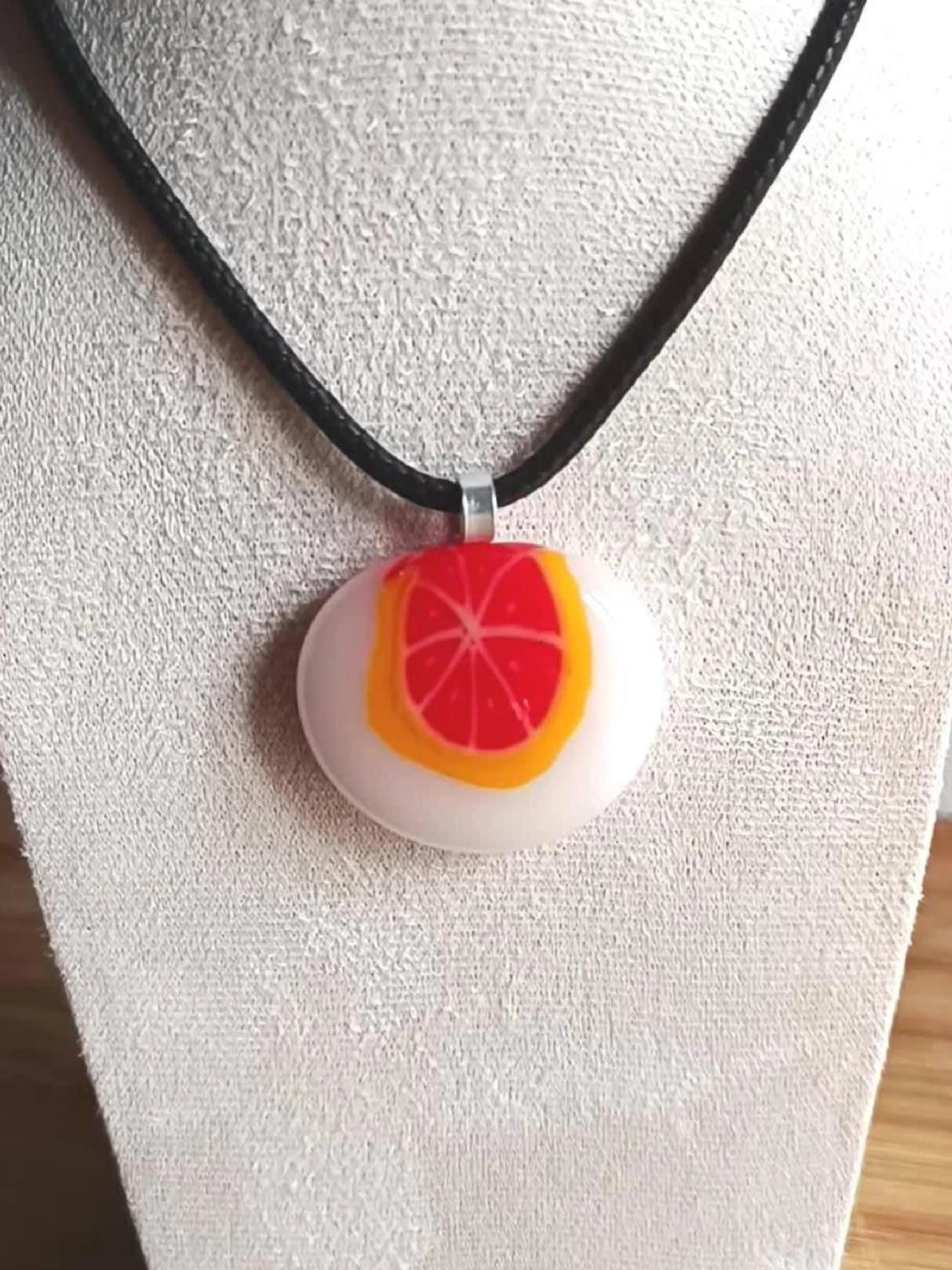 Fused Glass Pendant Necklace, Artisan Handmade Jewellery, orange fruity art - Photo 2
