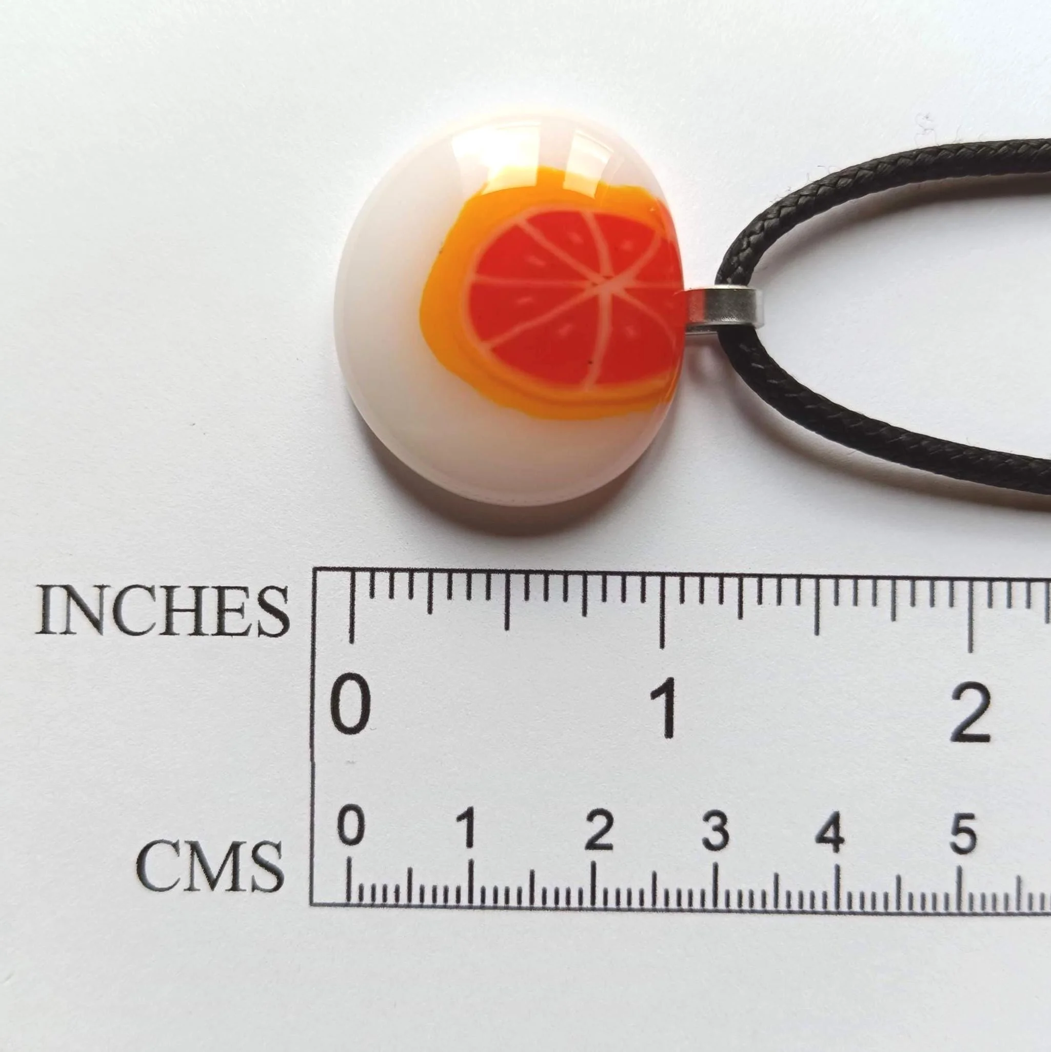 Fused Glass Pendant Necklace, Artisan Handmade Jewellery, orange fruity art - Photo 3