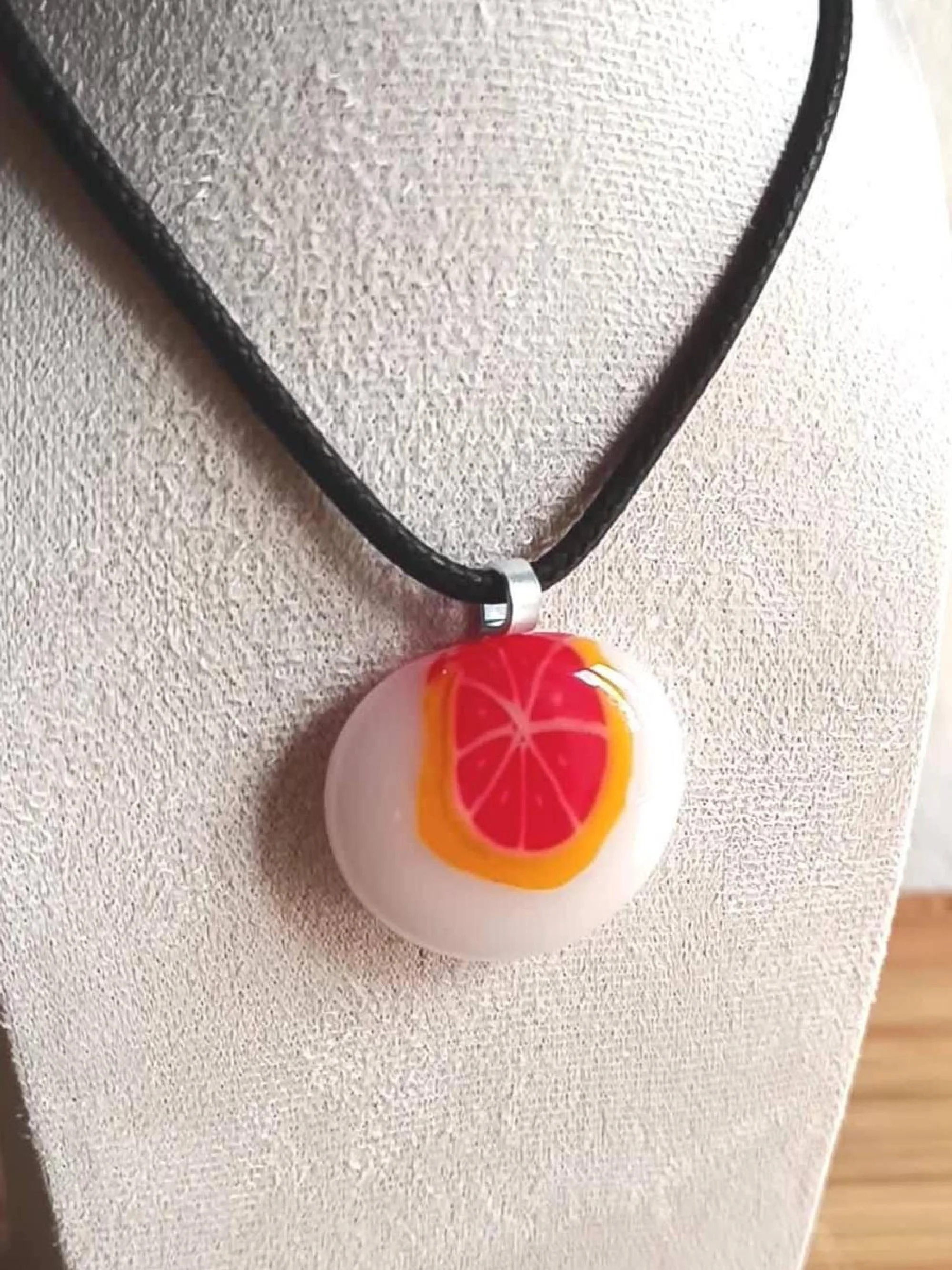 Fused Glass Pendant Necklace, Artisan Handmade Jewellery, orange fruity art - Photo 4