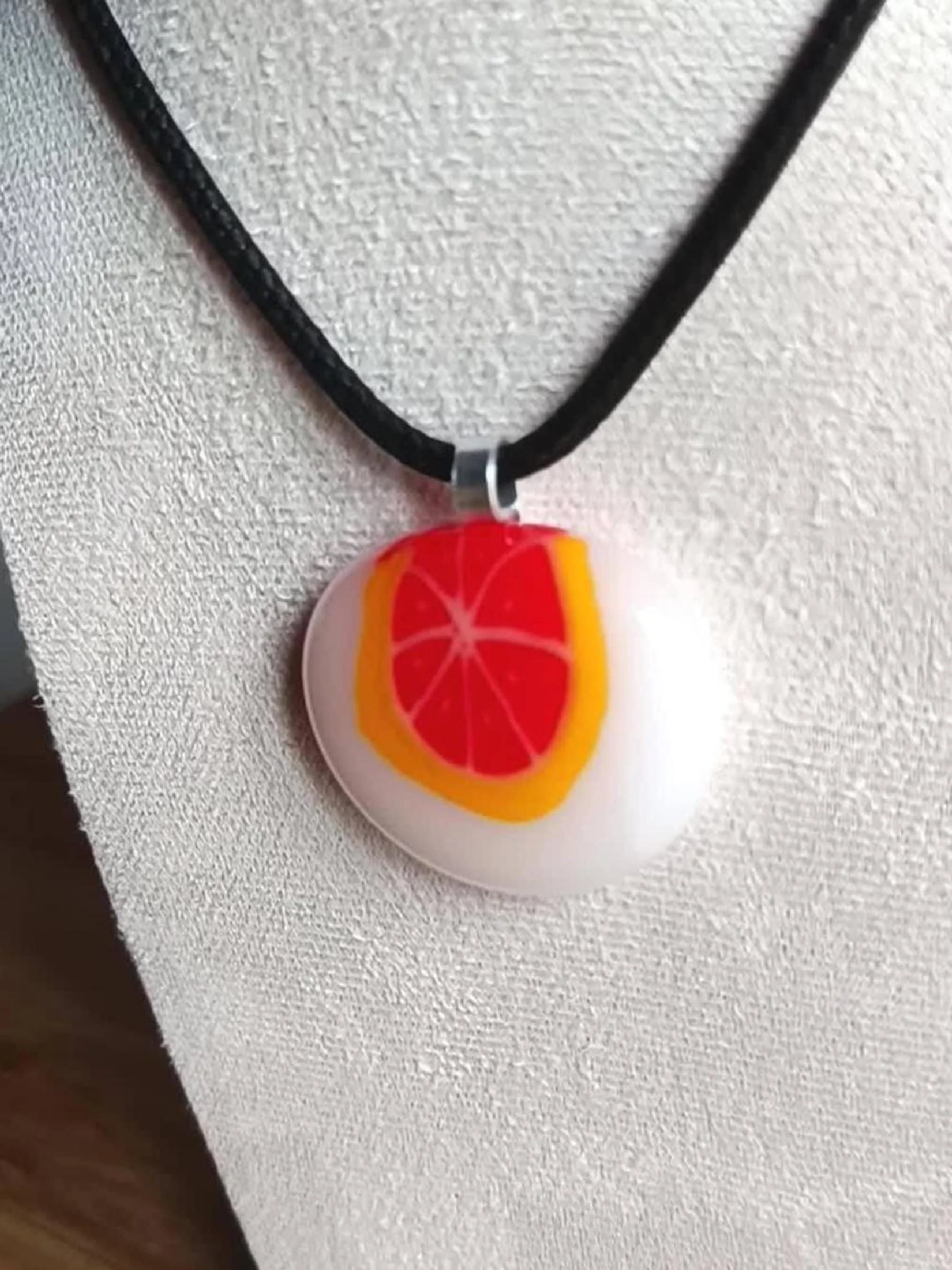 Fused Glass Pendant Necklace, Artisan Handmade Jewellery, orange fruity art - Photo 5