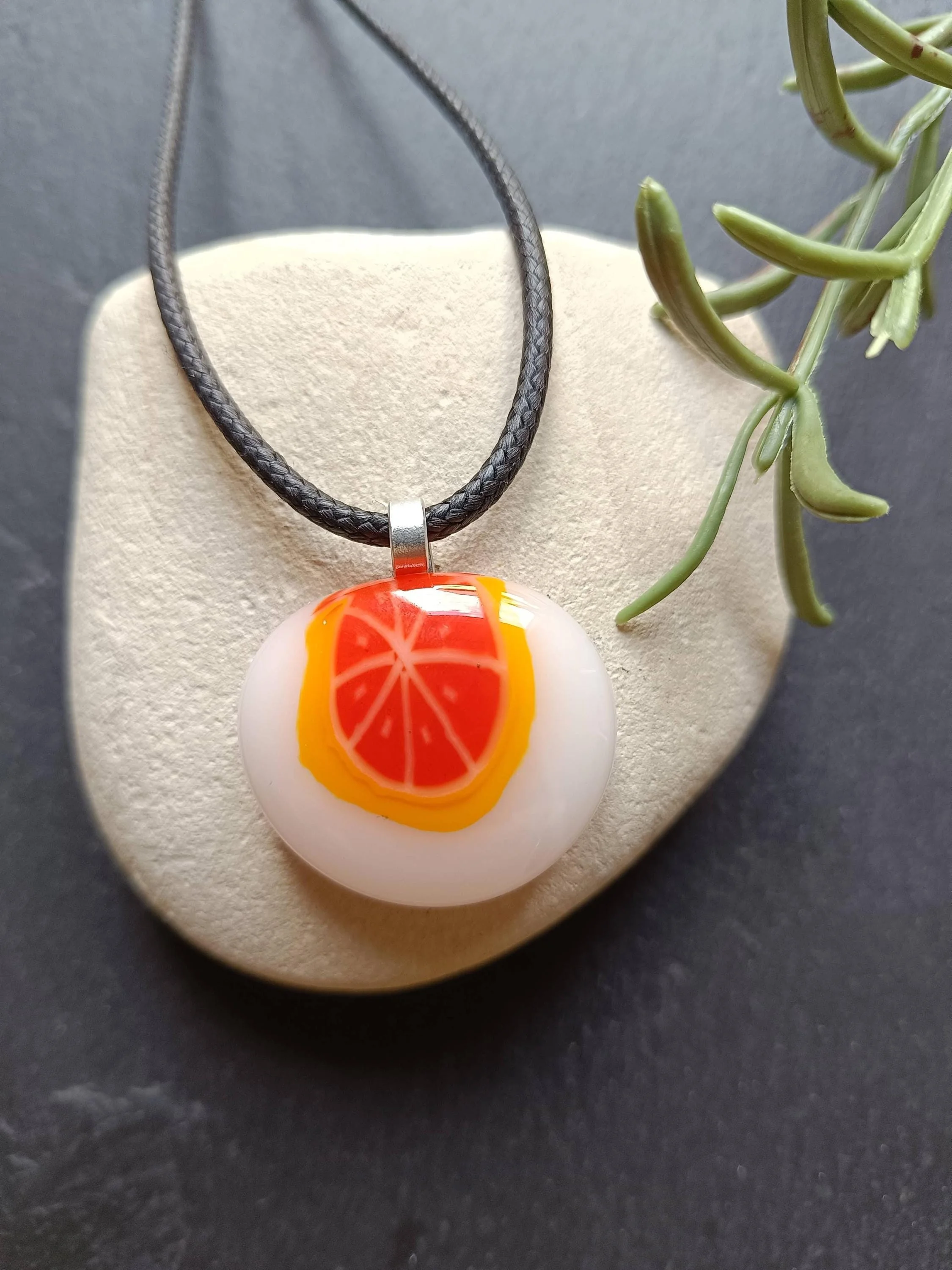 Fused Glass Pendant Necklace, Artisan Handmade Jewellery, orange fruity art - Photo 6