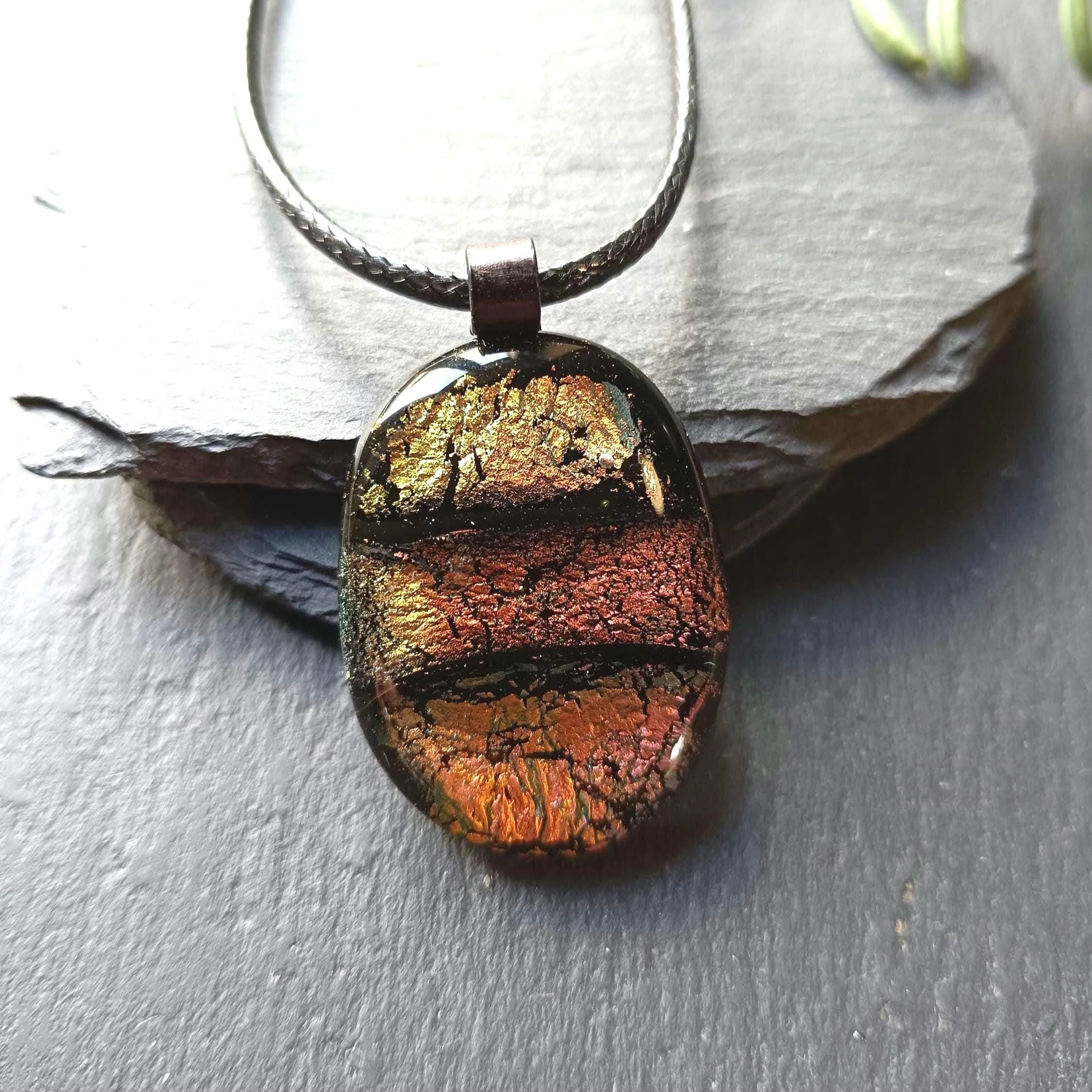 Dichroic Fused Glass Pendant Necklace, Handmade Jewellery, Corded Necklace - Photo 1