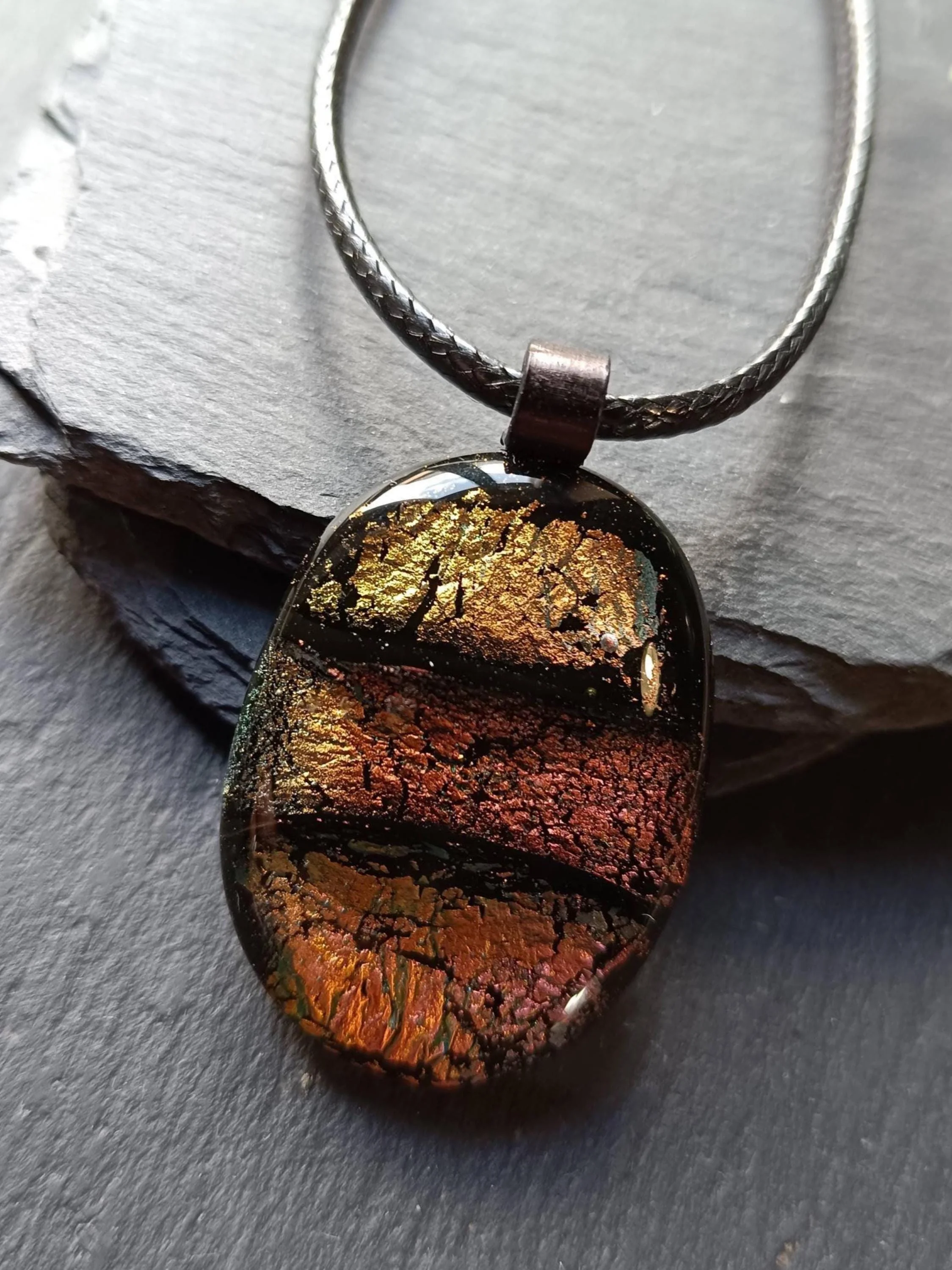 Dichroic Fused Glass Pendant Necklace, Handmade Jewellery, Corded Necklace - Photo 2