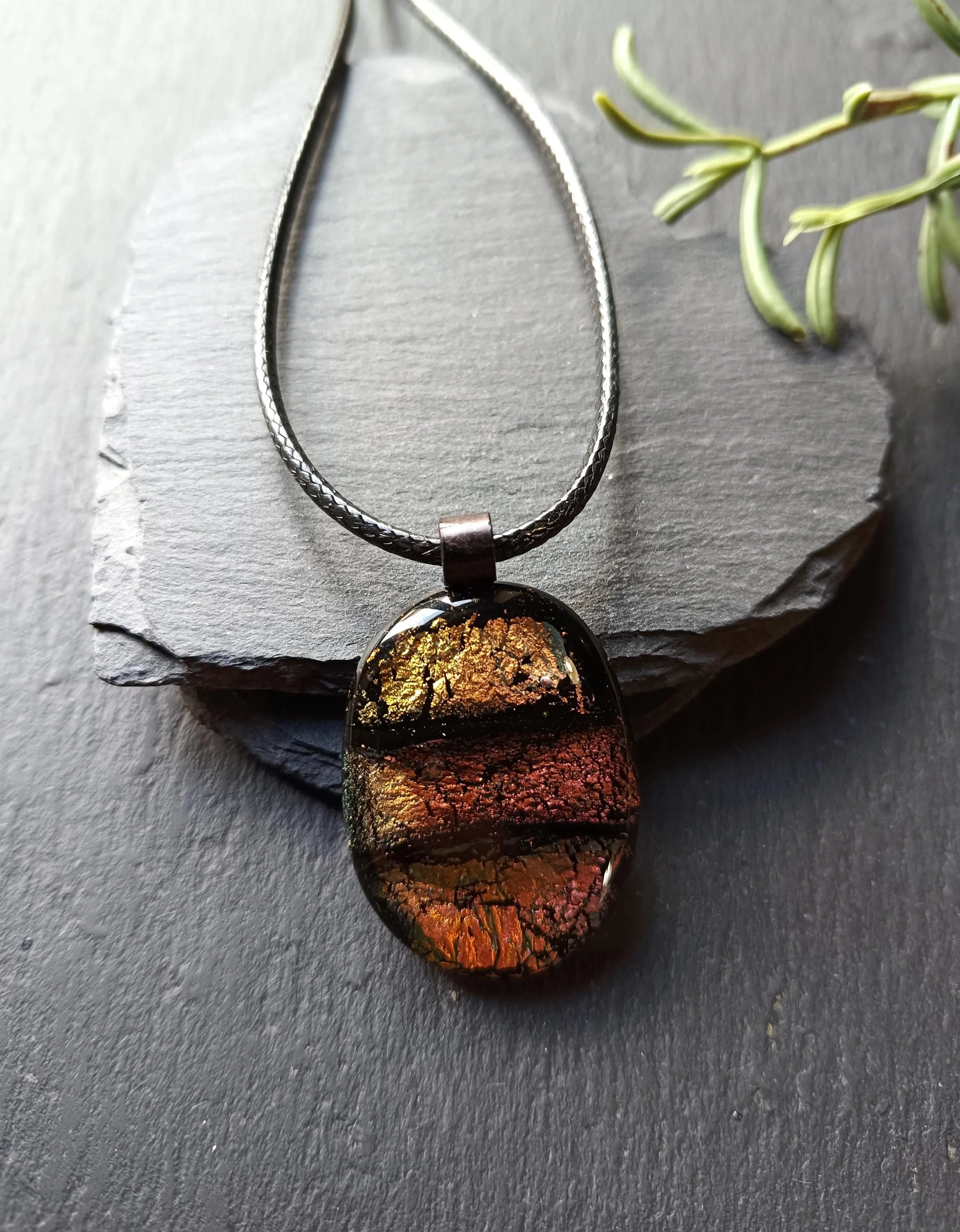 Dichroic Fused Glass Pendant Necklace, Handmade Jewellery, Corded Necklace - Photo 4