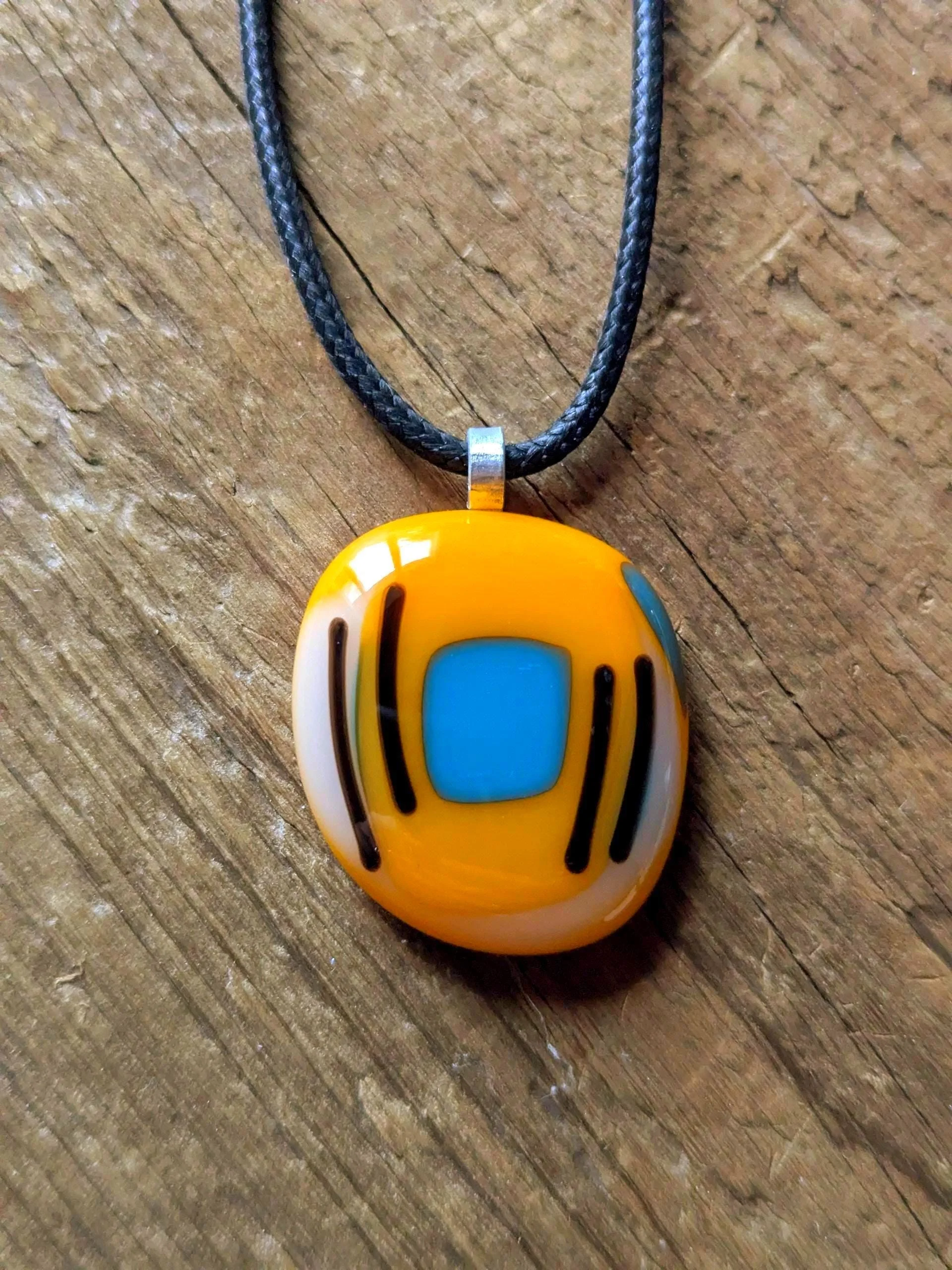 Fused glass pendant necklace with cord necklace, handmade jewellery - Photo 1