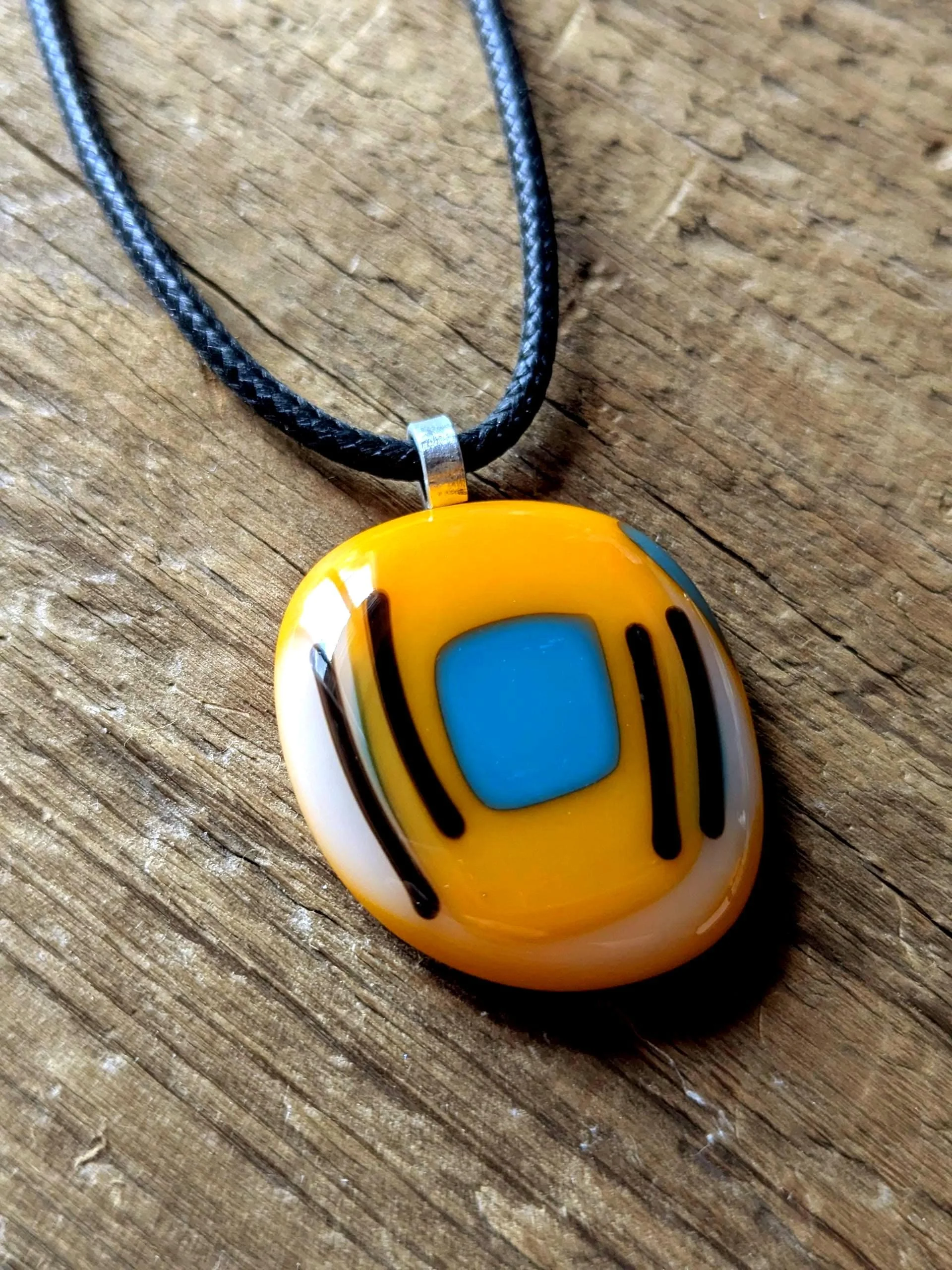 Fused glass pendant necklace with cord necklace, handmade jewellery - Photo 2