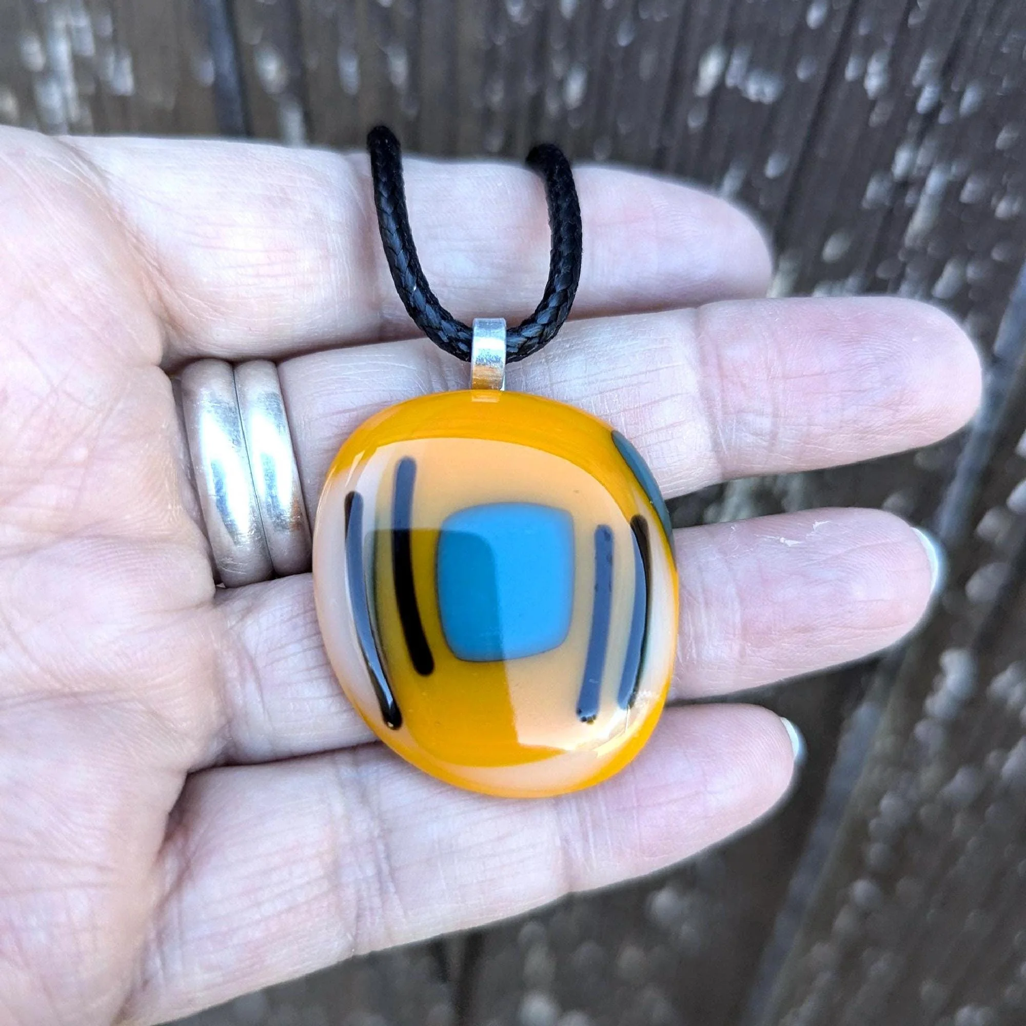 Fused glass pendant necklace with cord necklace, handmade jewellery - Photo 4