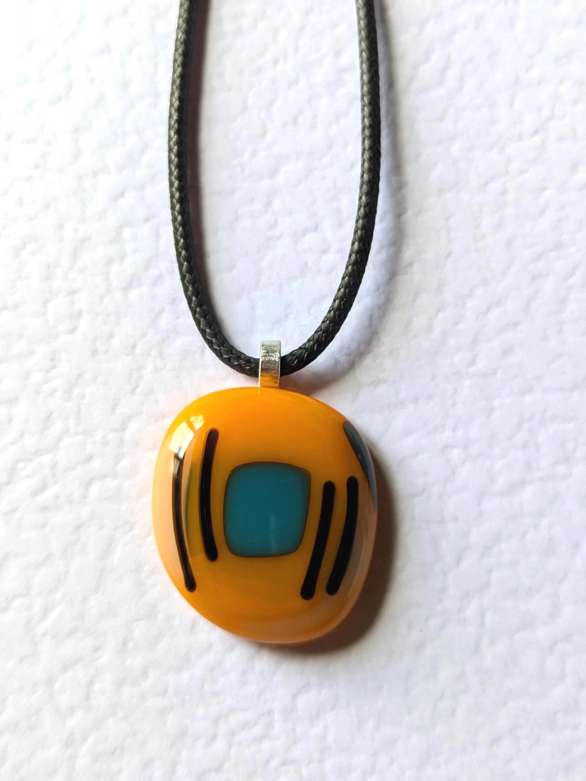 Fused glass pendant necklace with cord necklace, handmade jewellery - Photo 5