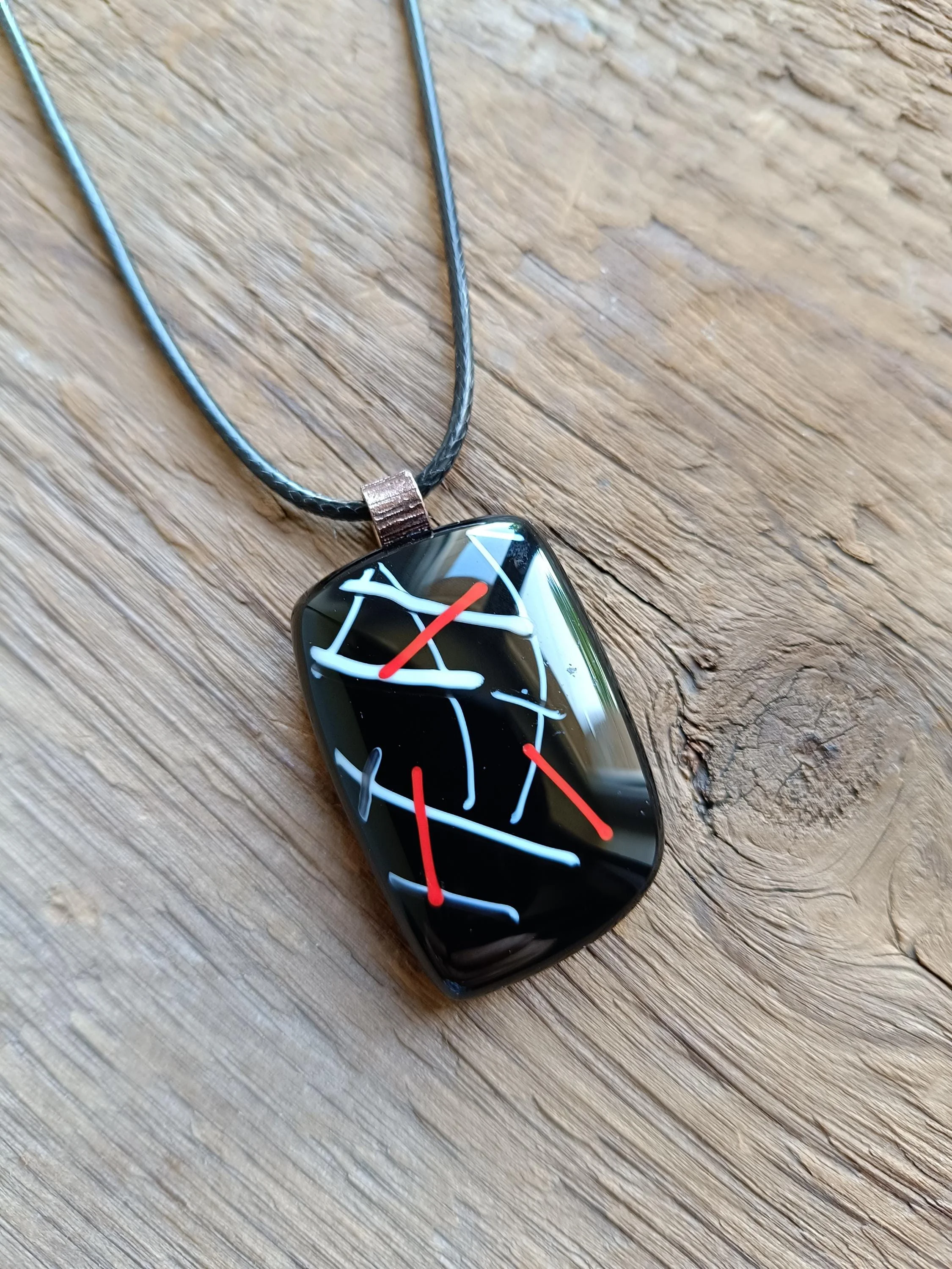 Fused glass pendant corded necklace, handmade jewellery unisex - Photo 1