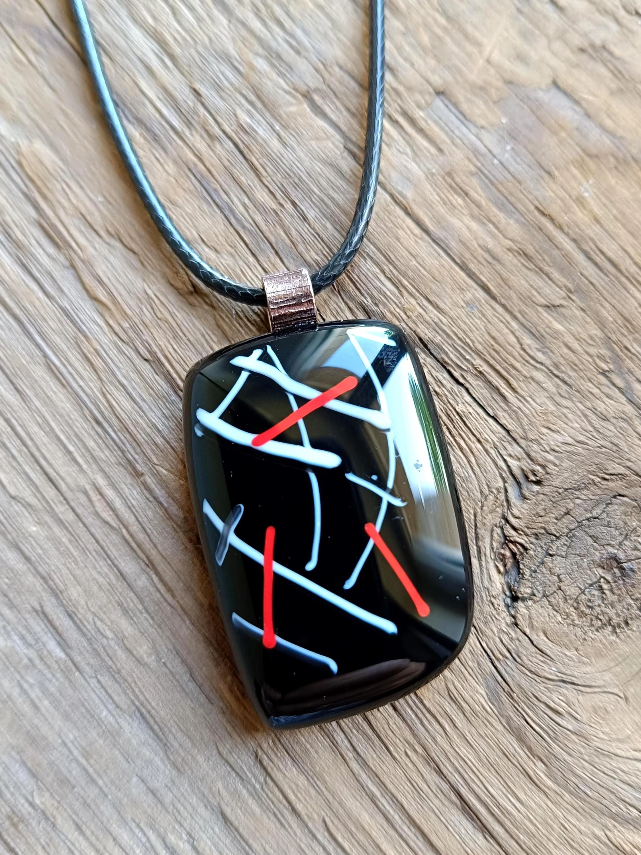 Fused glass pendant corded necklace, handmade jewellery unisex - Photo 2
