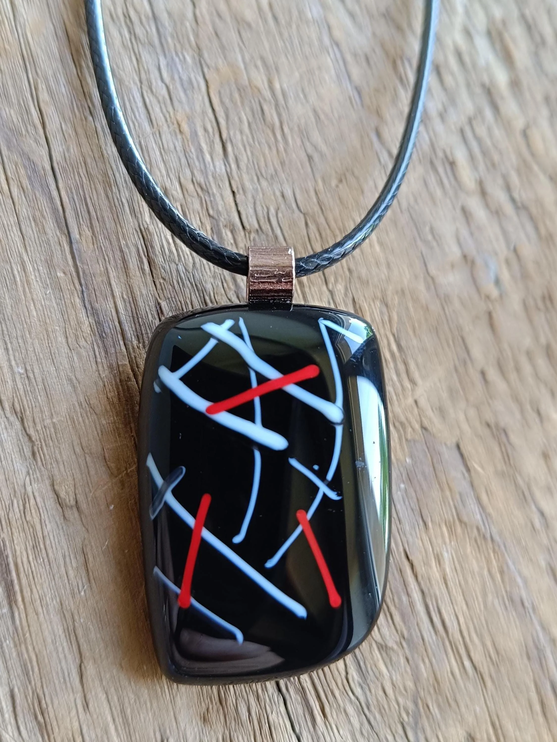 Fused glass pendant corded necklace, handmade jewellery unisex - Photo 4