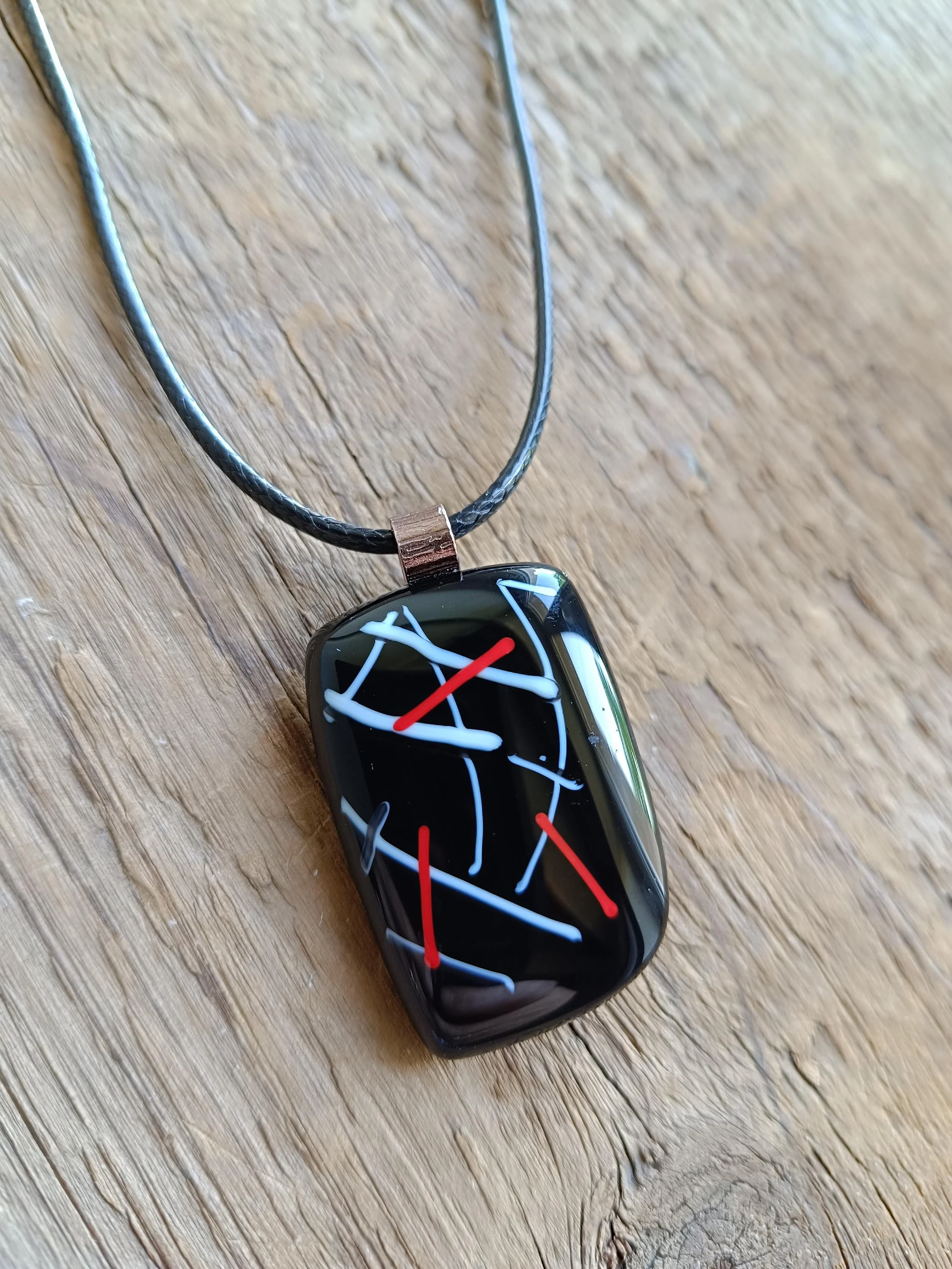 Fused glass pendant corded necklace, handmade jewellery unisex - Photo 5