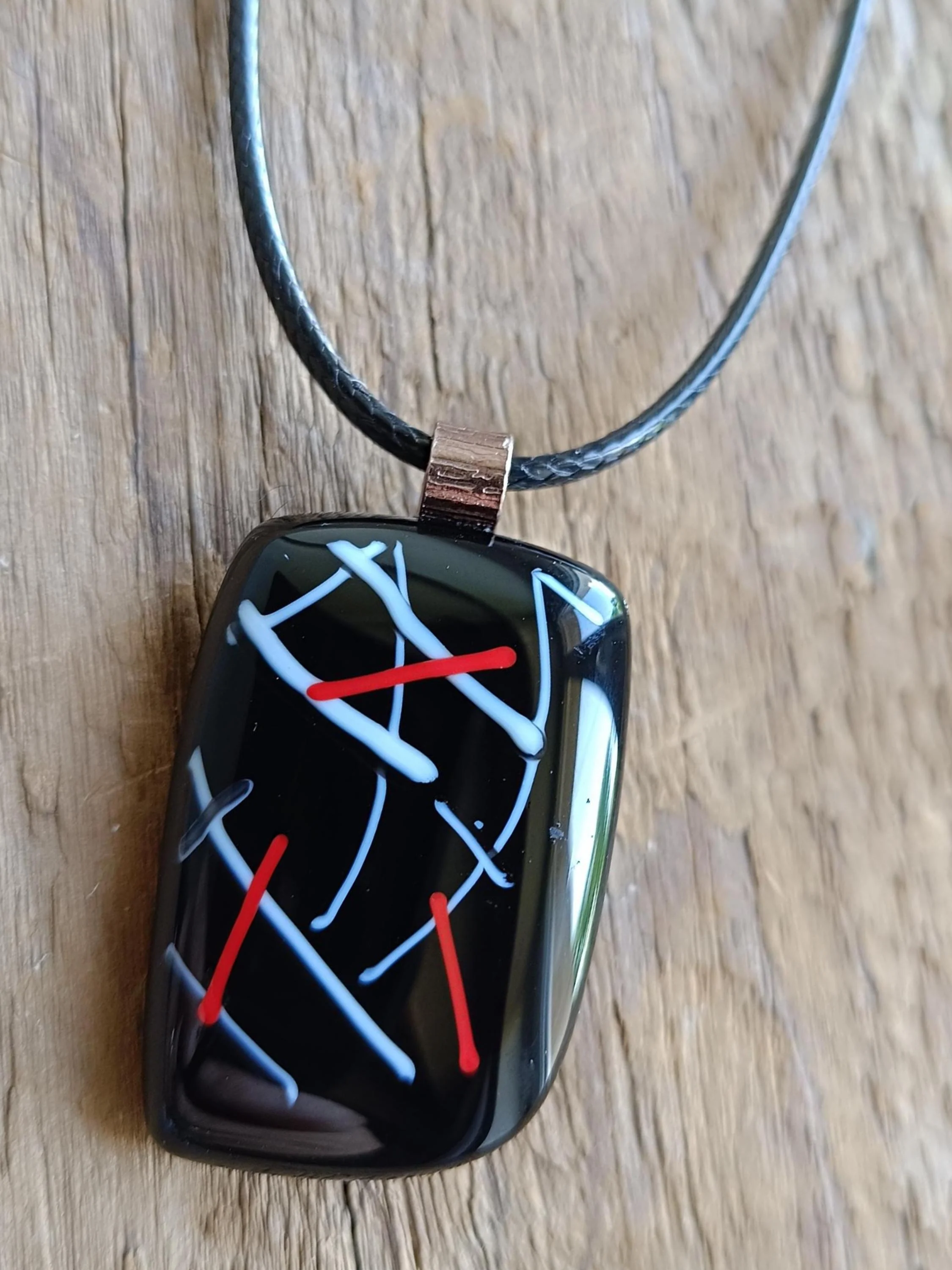 Fused glass pendant corded necklace, handmade jewellery unisex - Photo 6