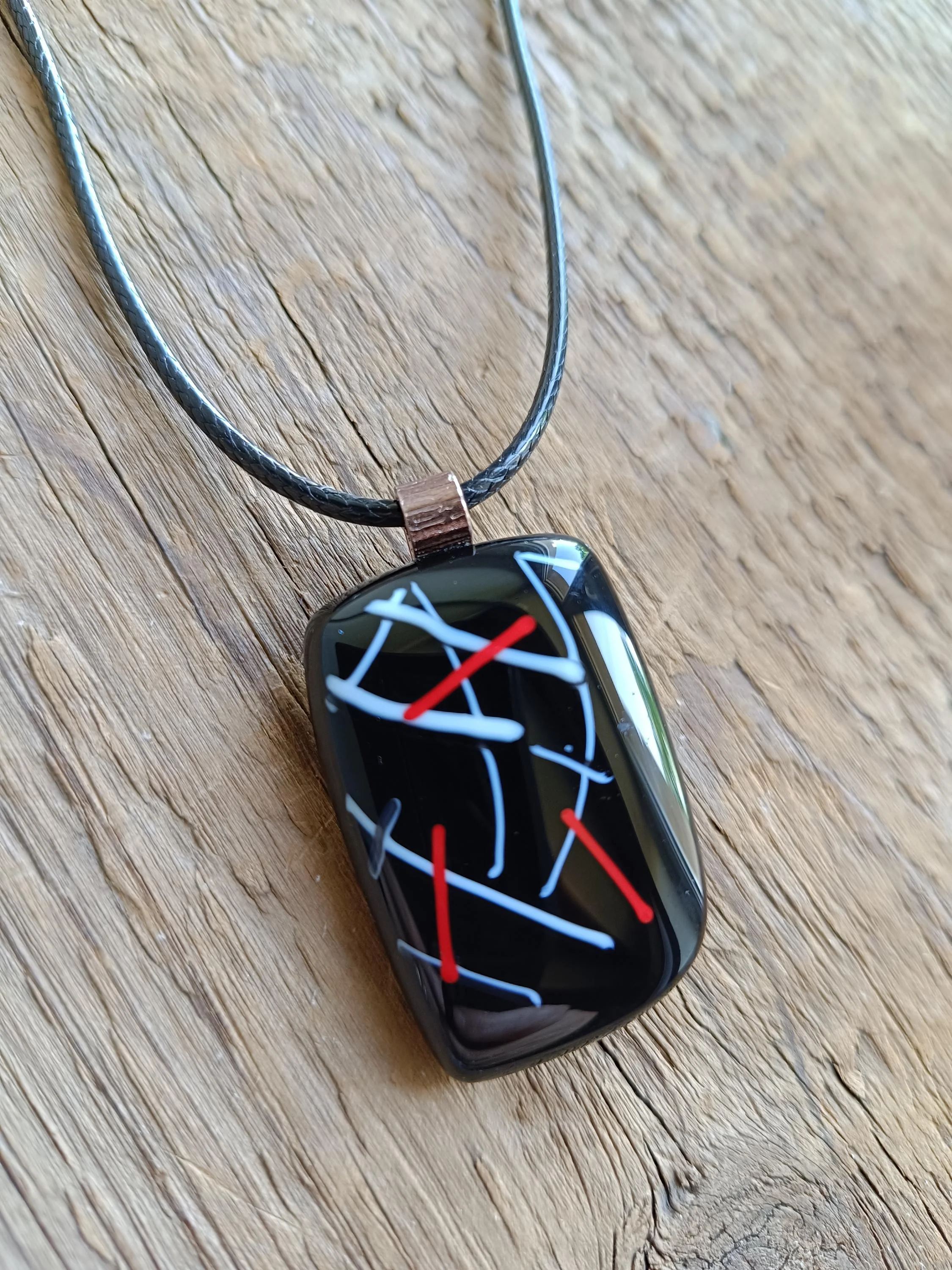 Fused glass pendant corded necklace, handmade jewellery unisex - Photo 7