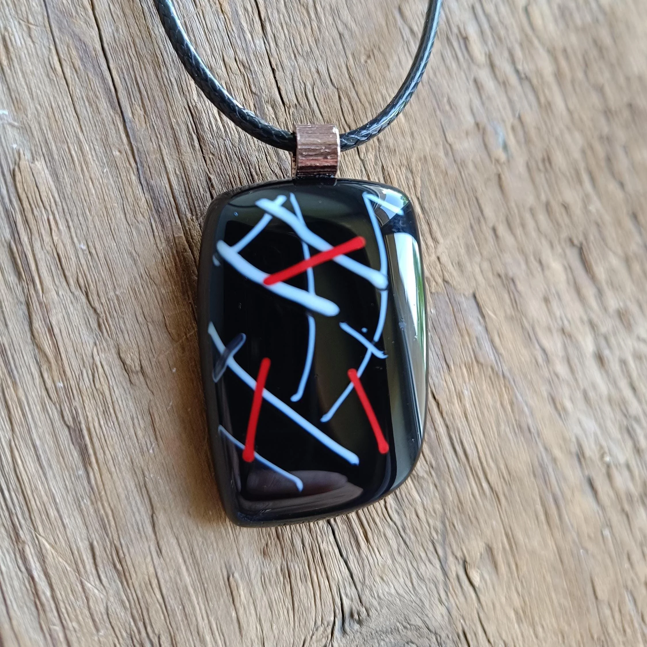 Fused glass pendant corded necklace, handmade jewellery unisex - Photo 8