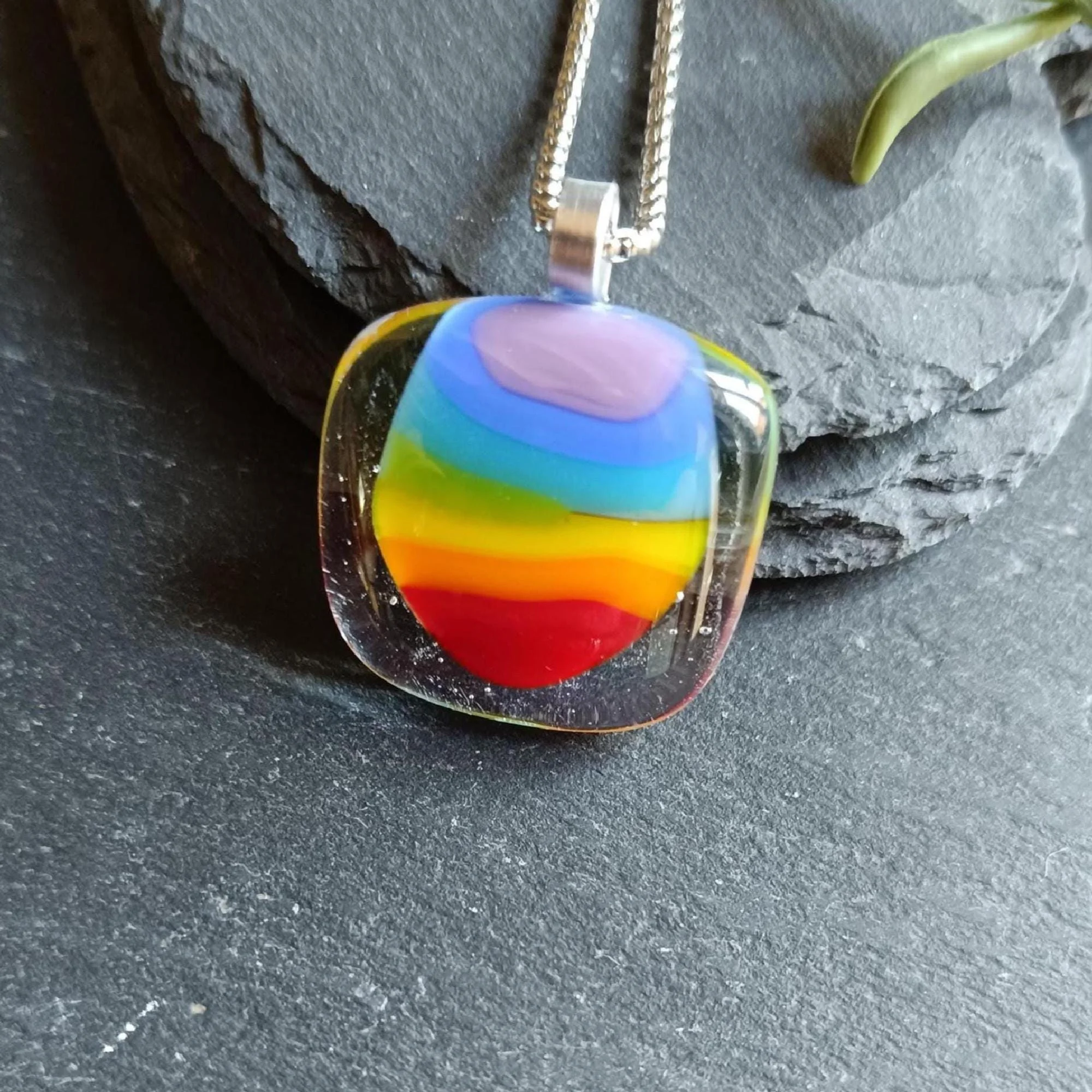 Fused Glass Pendant Necklace, artisan handmade jewellery, rainbow necklace - Photo 5