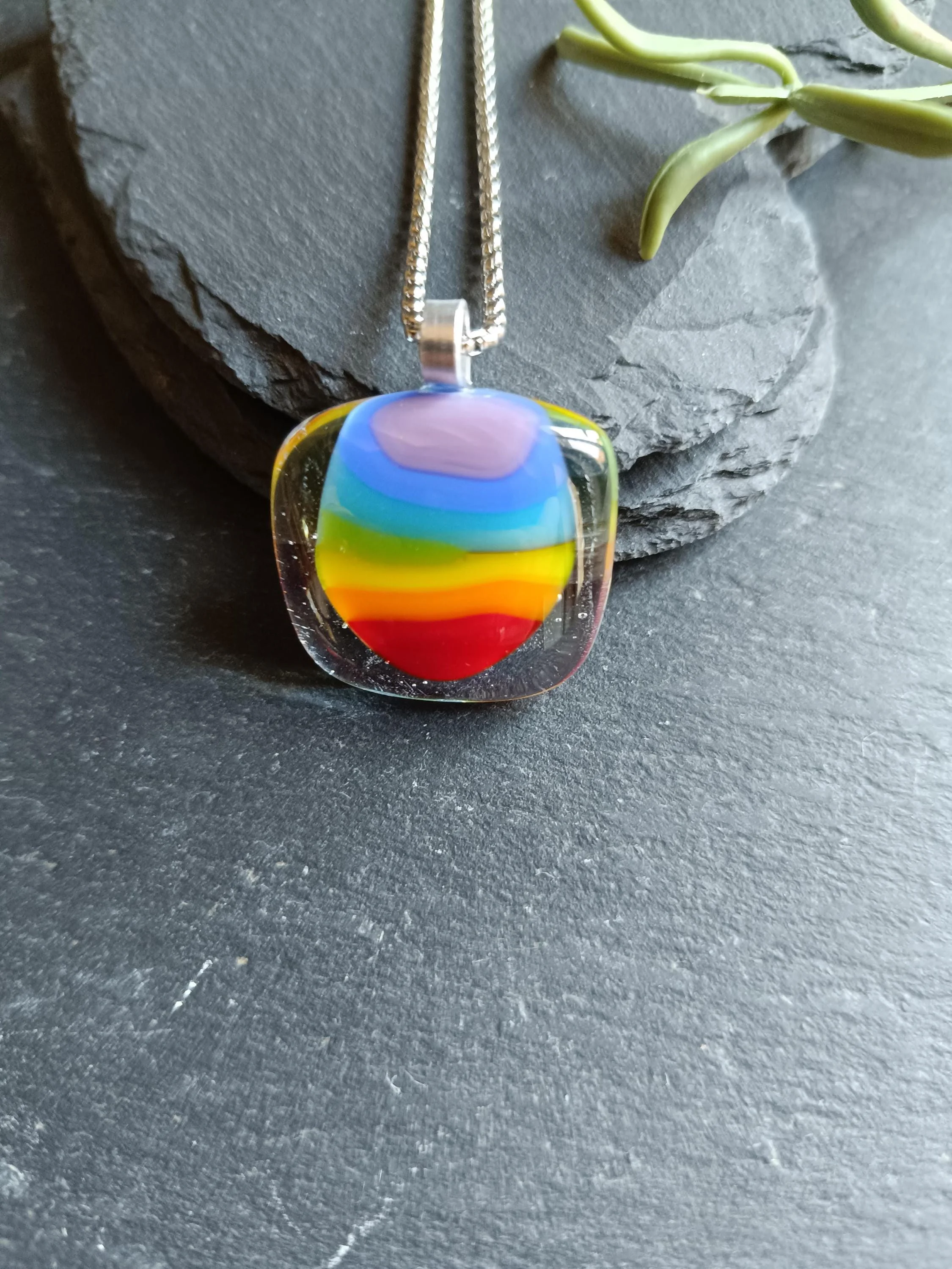 Fused Glass Pendant Necklace, artisan handmade jewellery, rainbow necklace - Photo 6