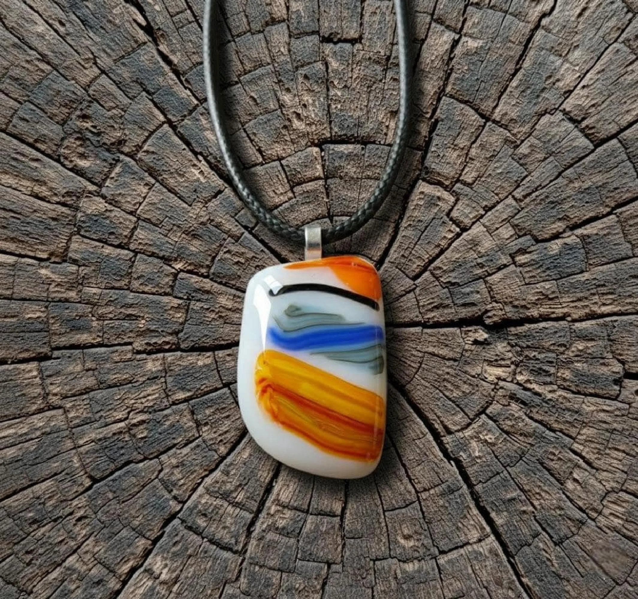 Multicoloured large fused glass pendant necklace, handmade artisan jewellery - Photo 1