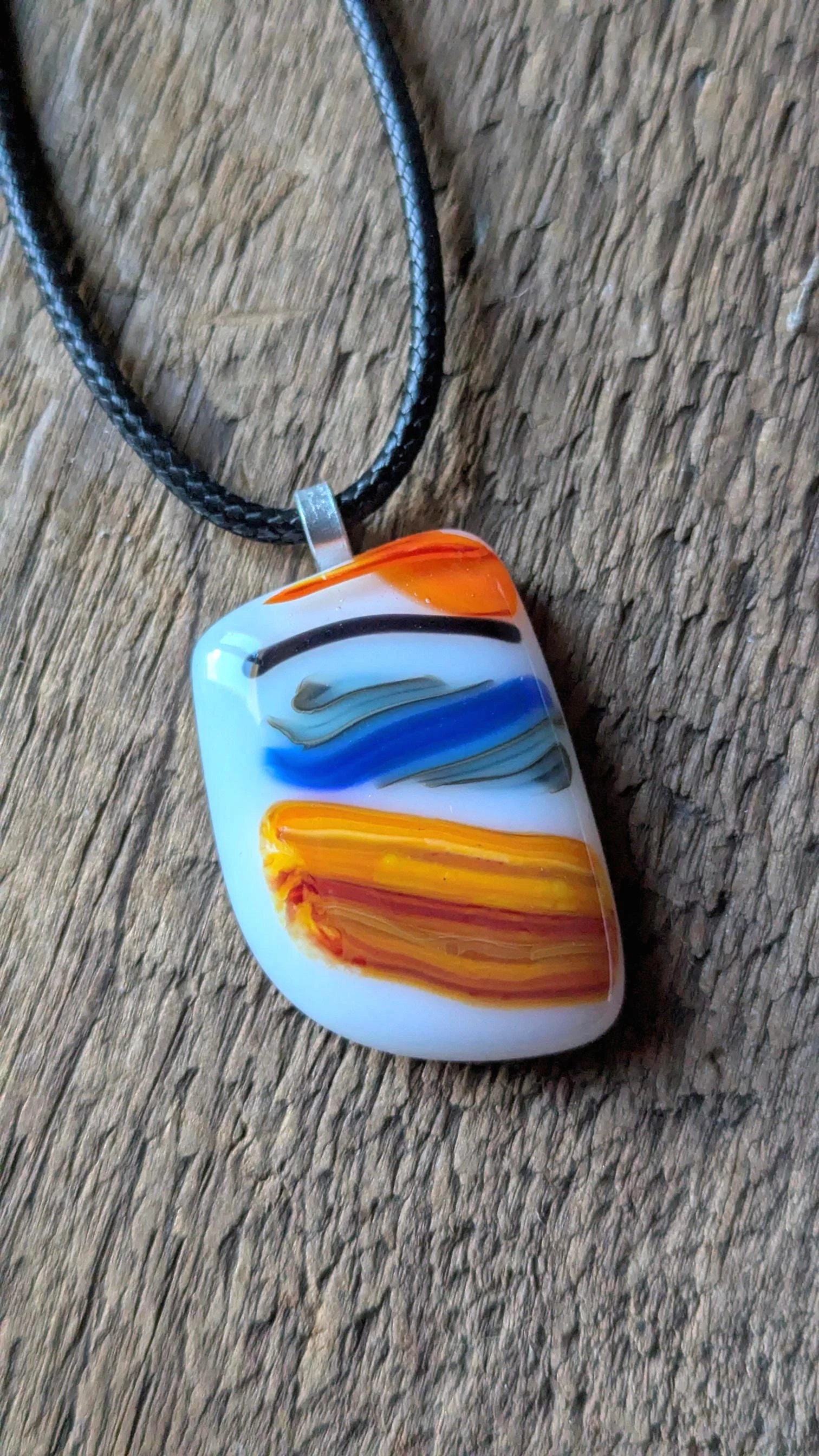 Multicoloured large fused glass pendant necklace, handmade artisan jewellery - Photo 2