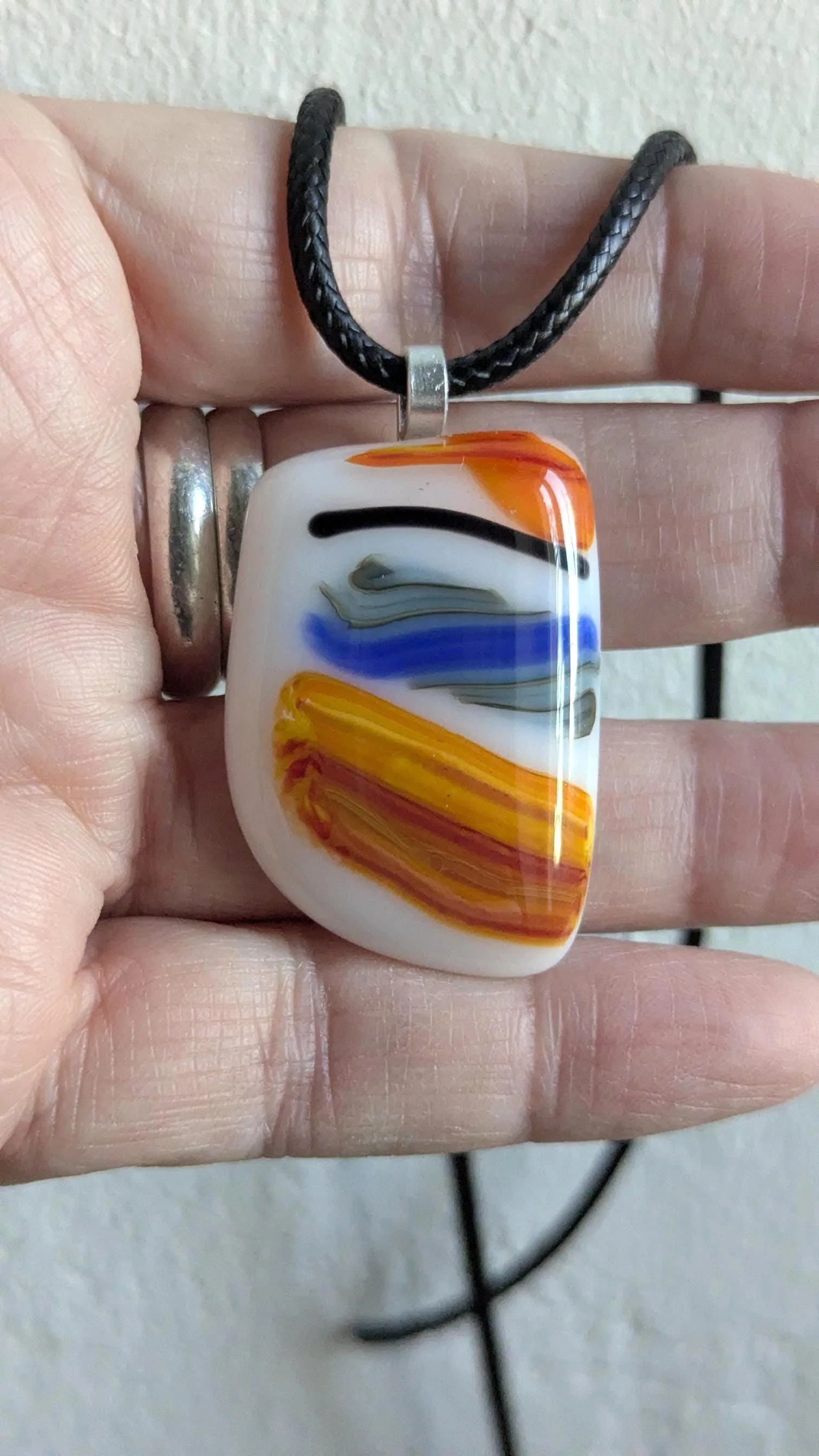 Multicoloured large fused glass pendant necklace, handmade artisan jewellery - Photo 4