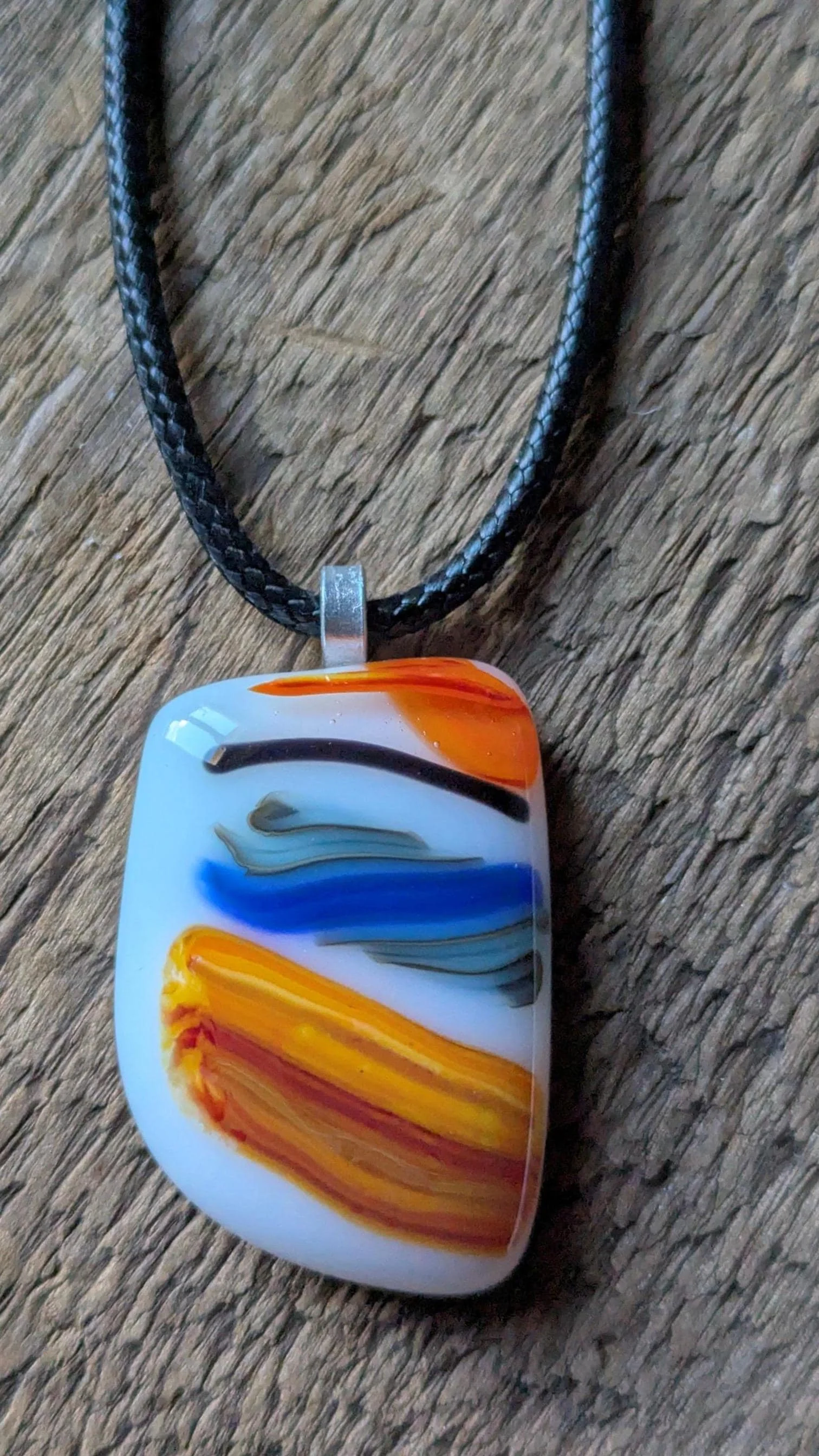 Multicoloured large fused glass pendant necklace, handmade artisan jewellery - Photo 5