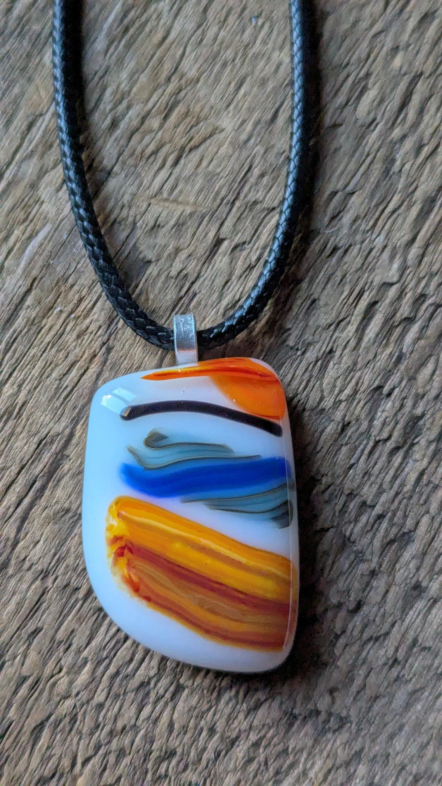 Multicoloured large fused glass pendant necklace, handmade artisan jewellery - Photo 6