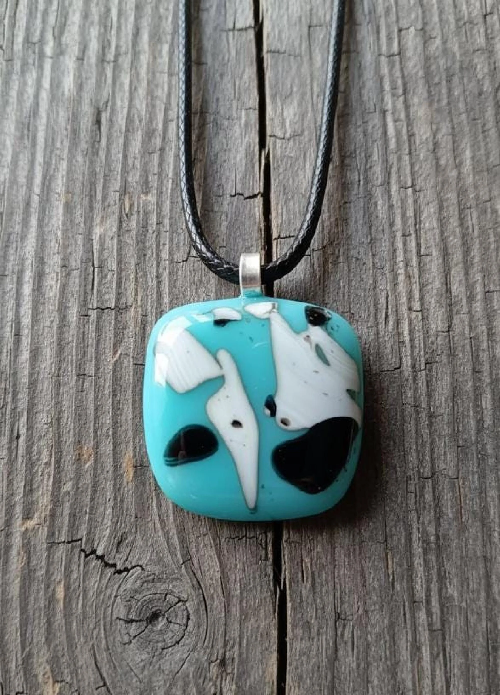 Fused glass pendant necklace, artisan handmade jewelry - Photo 1