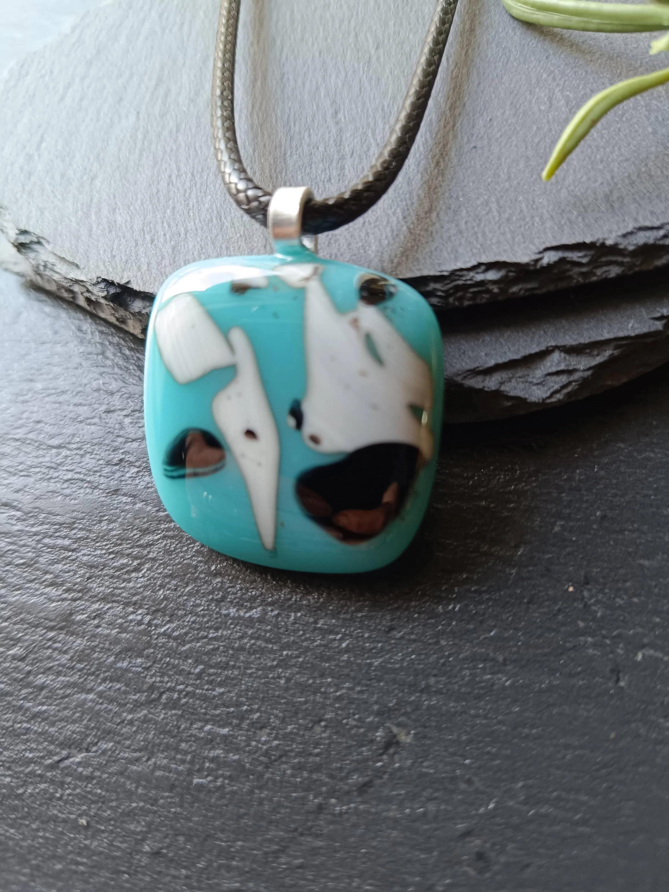 Fused glass pendant necklace, artisan handmade jewelry - Photo 5