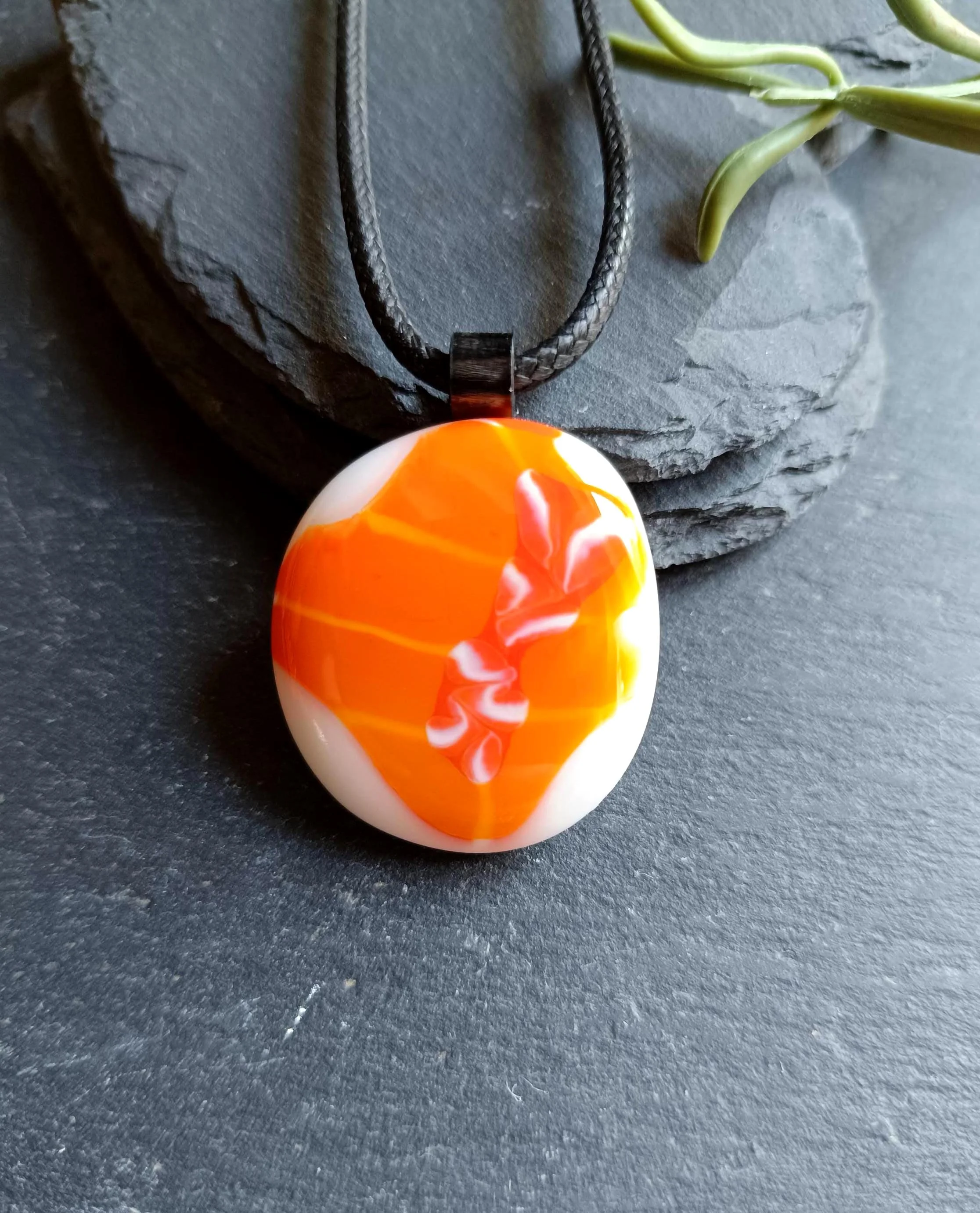 Fused glass pendant with cord necklace, handmade jewellery - Photo 1