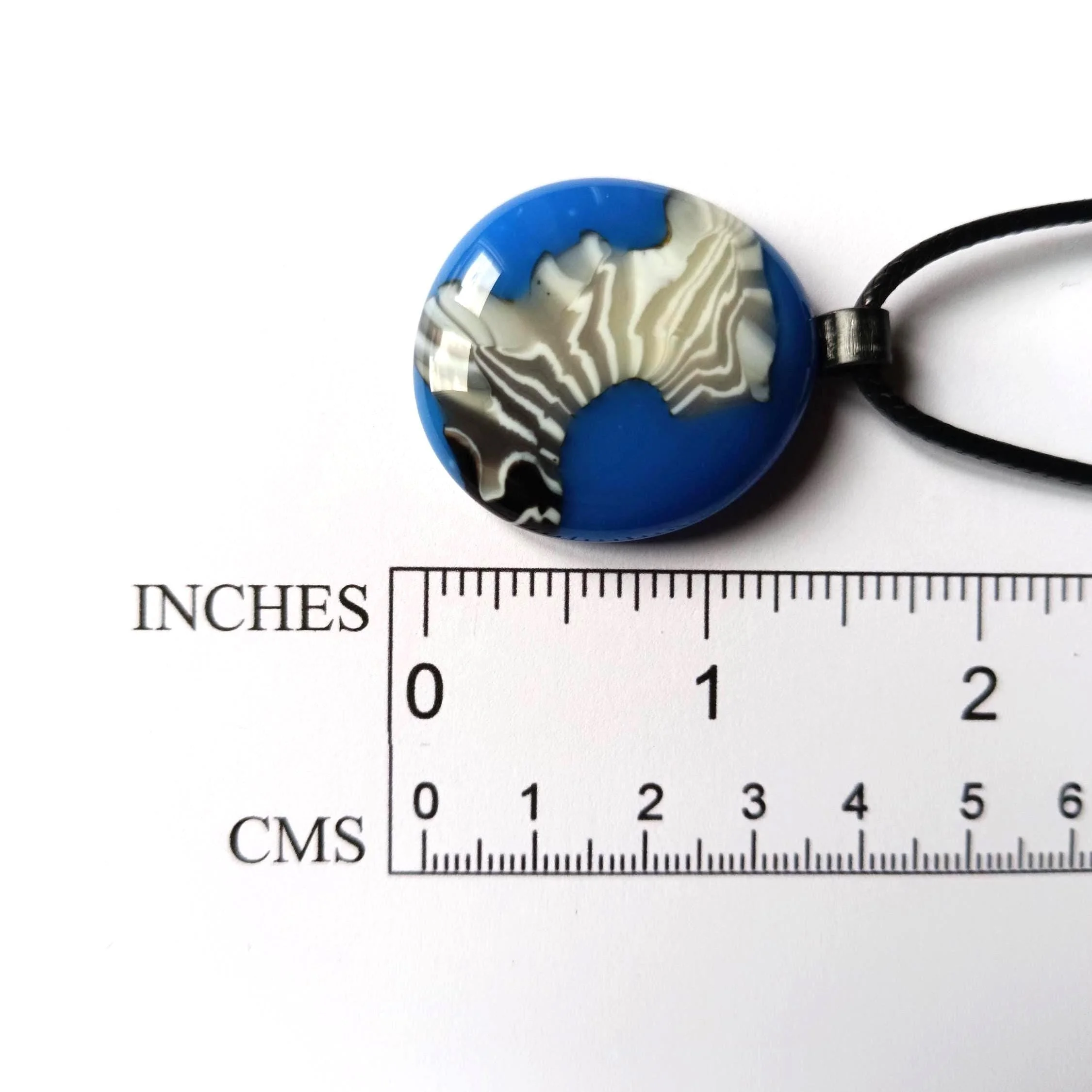Blue and White Swirl Handmade Fused Glass Pendant with Necklace, Handmade Artisan Jewellery - Photo 4