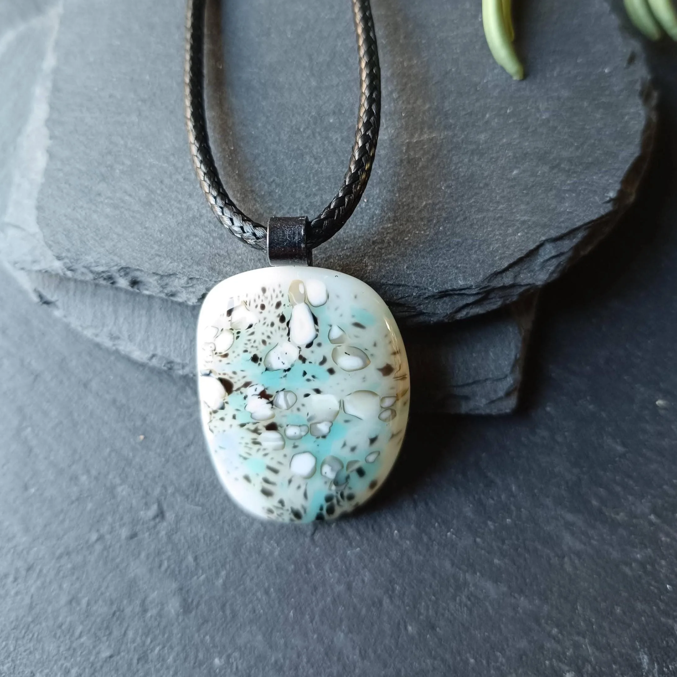Handmade Fused Glass Pendant with cord, artisan handmade jewellery - Photo 1