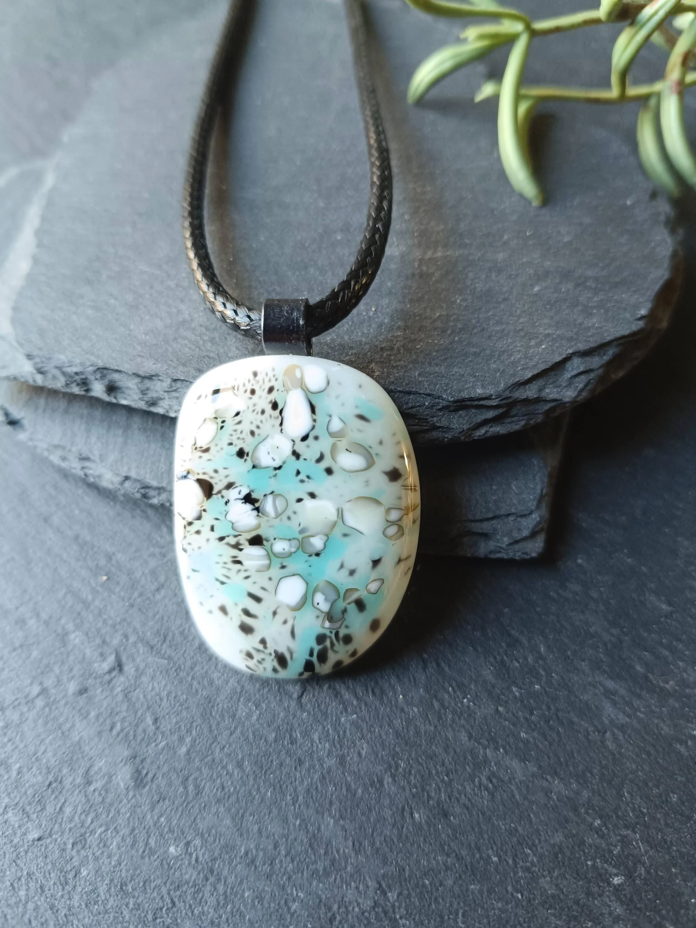 Handmade Fused Glass Pendant with cord, artisan handmade jewellery - Photo 2