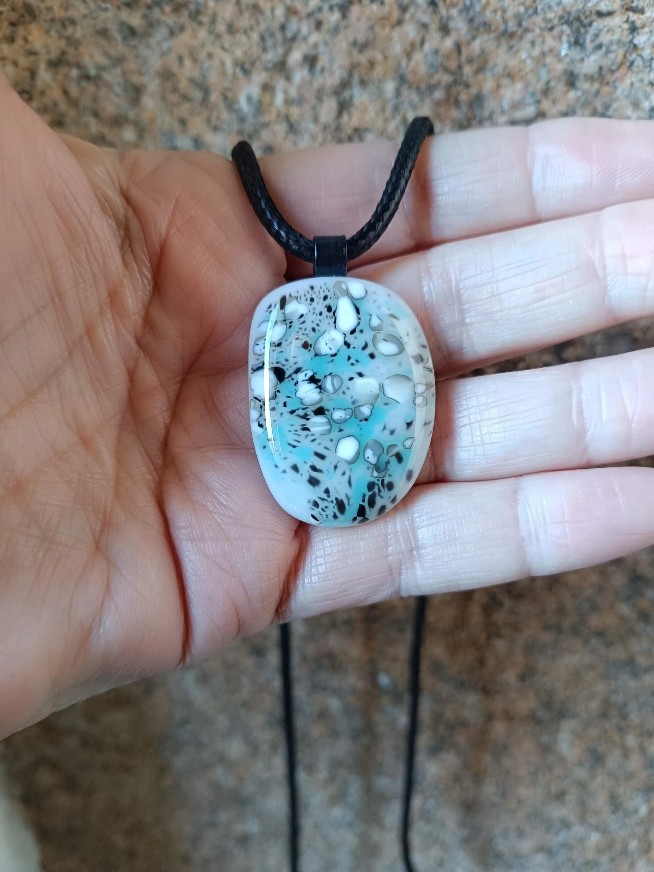Handmade Fused Glass Pendant with cord, artisan handmade jewellery - Photo 3